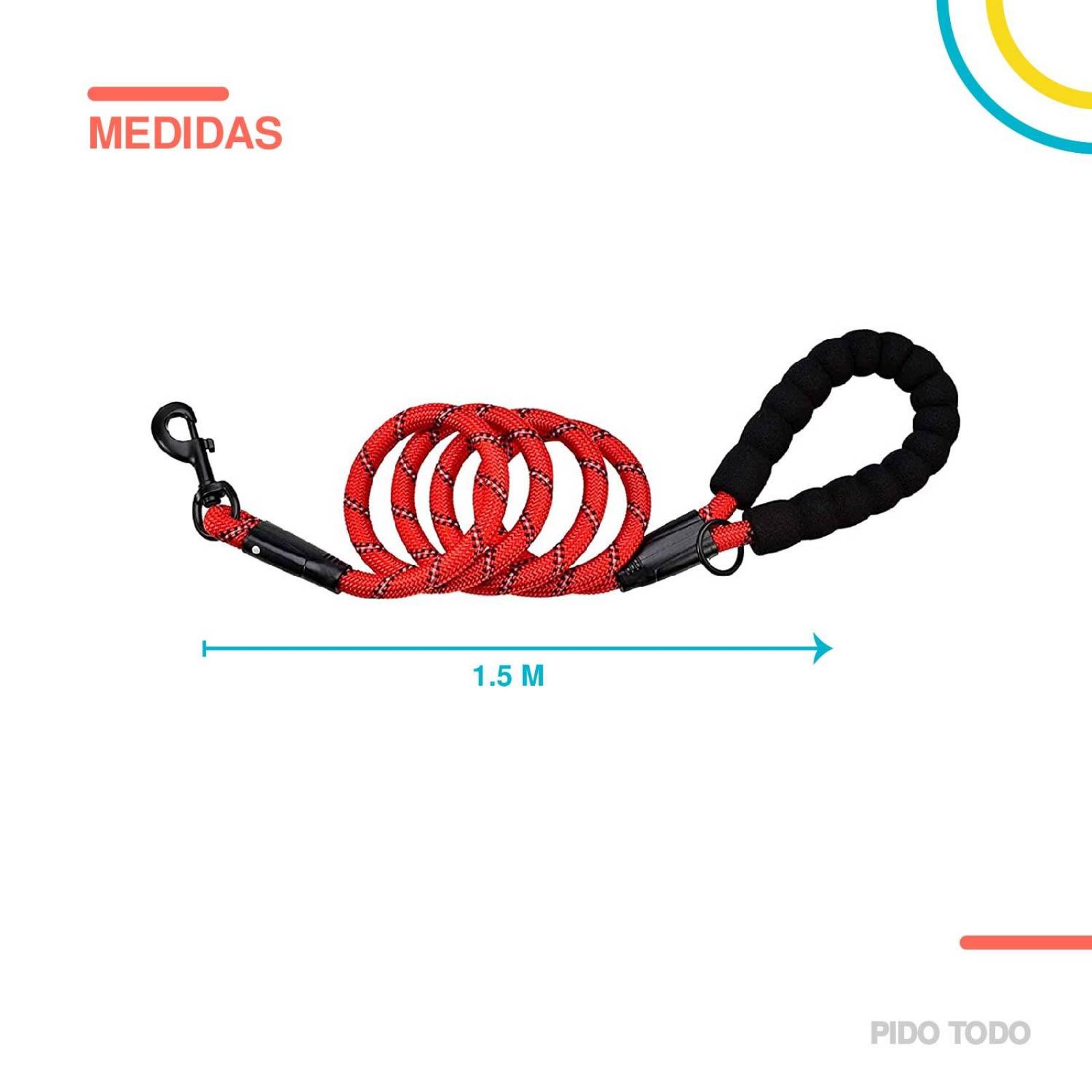 correa nylon para mascota 1.5 m largo Rojo