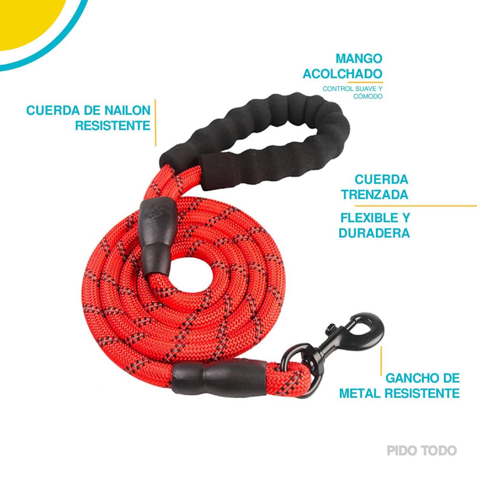 correa nylon para mascota 1.5 m largo Rojo