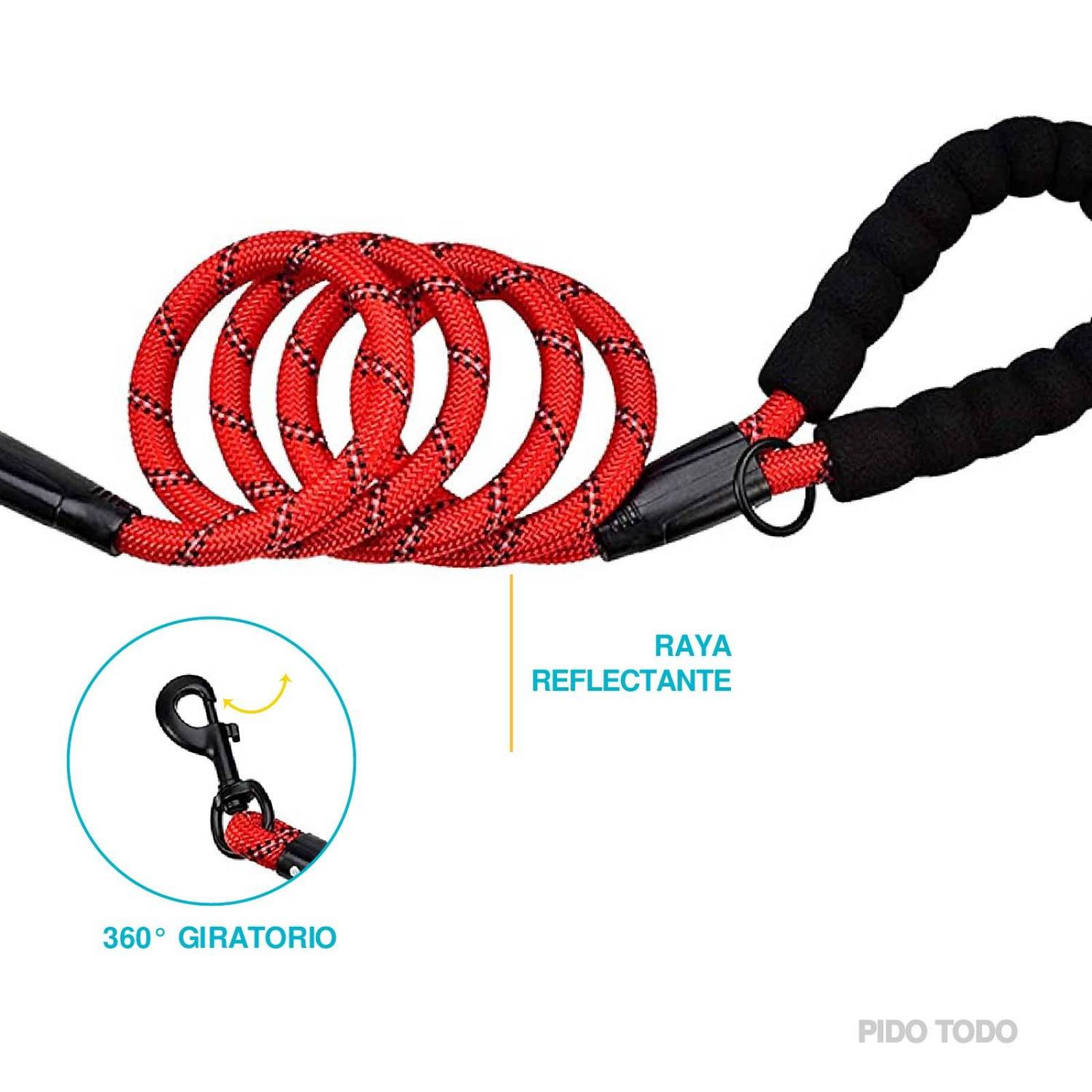 correa nylon para mascota 1.5 m largo Rojo