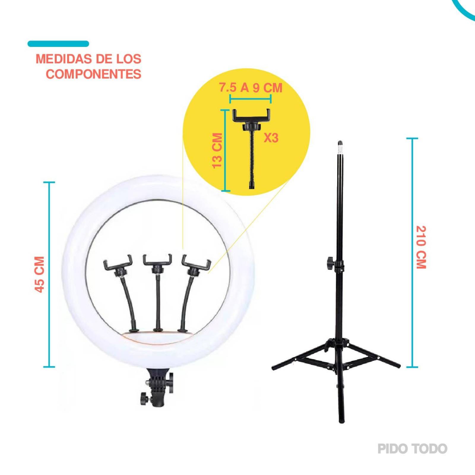 RGB Aro Luz LED 18in con 3 Soportes para Celular