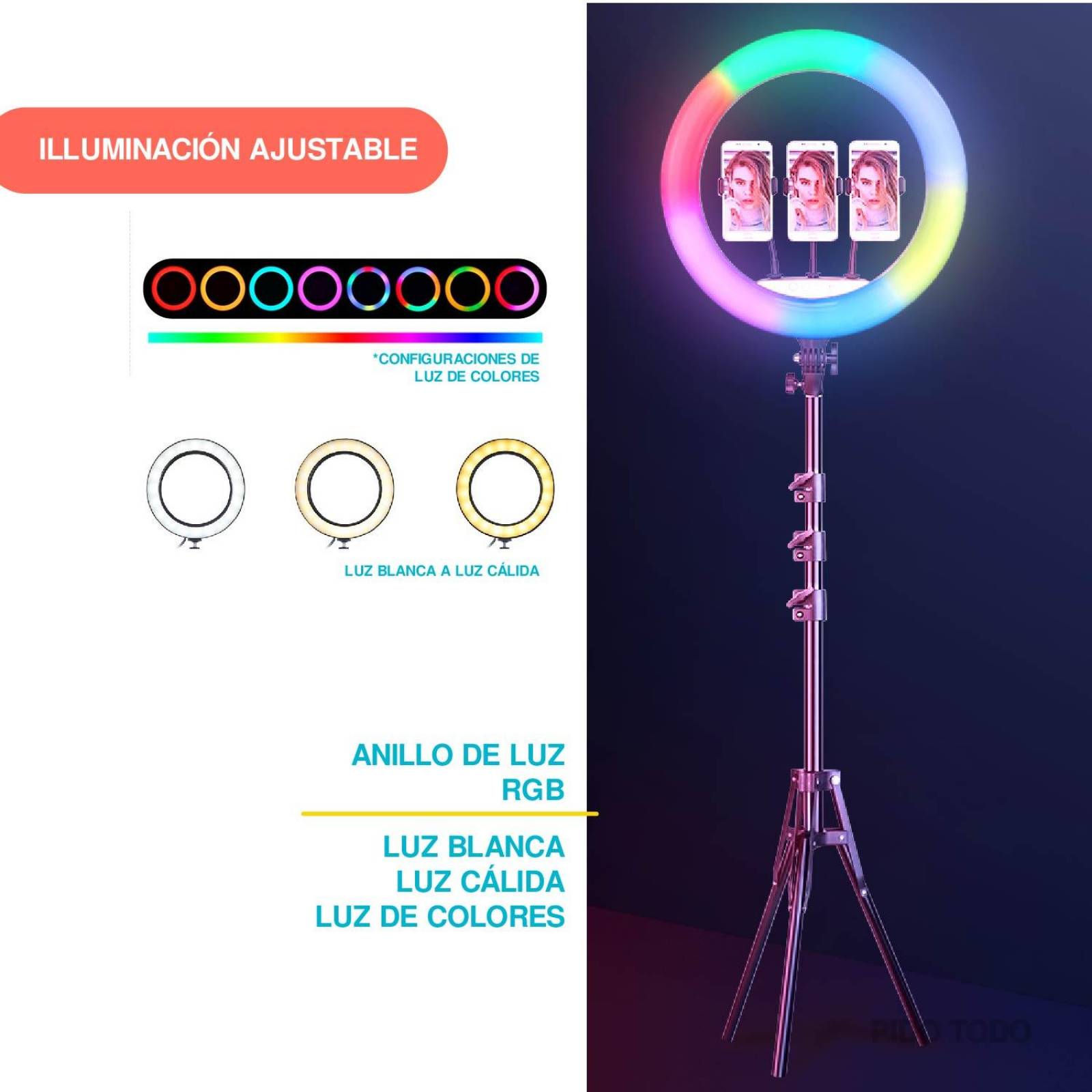 Luz Rgb Aro De Luz Calida RGB Aro Luz LED 18in Con Soportes Para