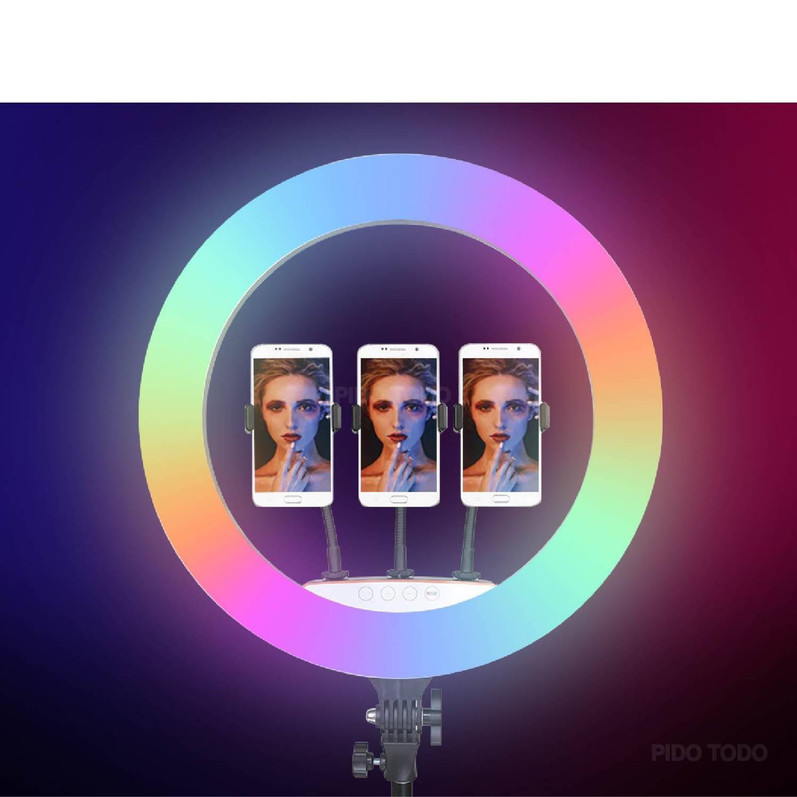 RGB Aro Luz LED 18in con 3 Soportes para Celular