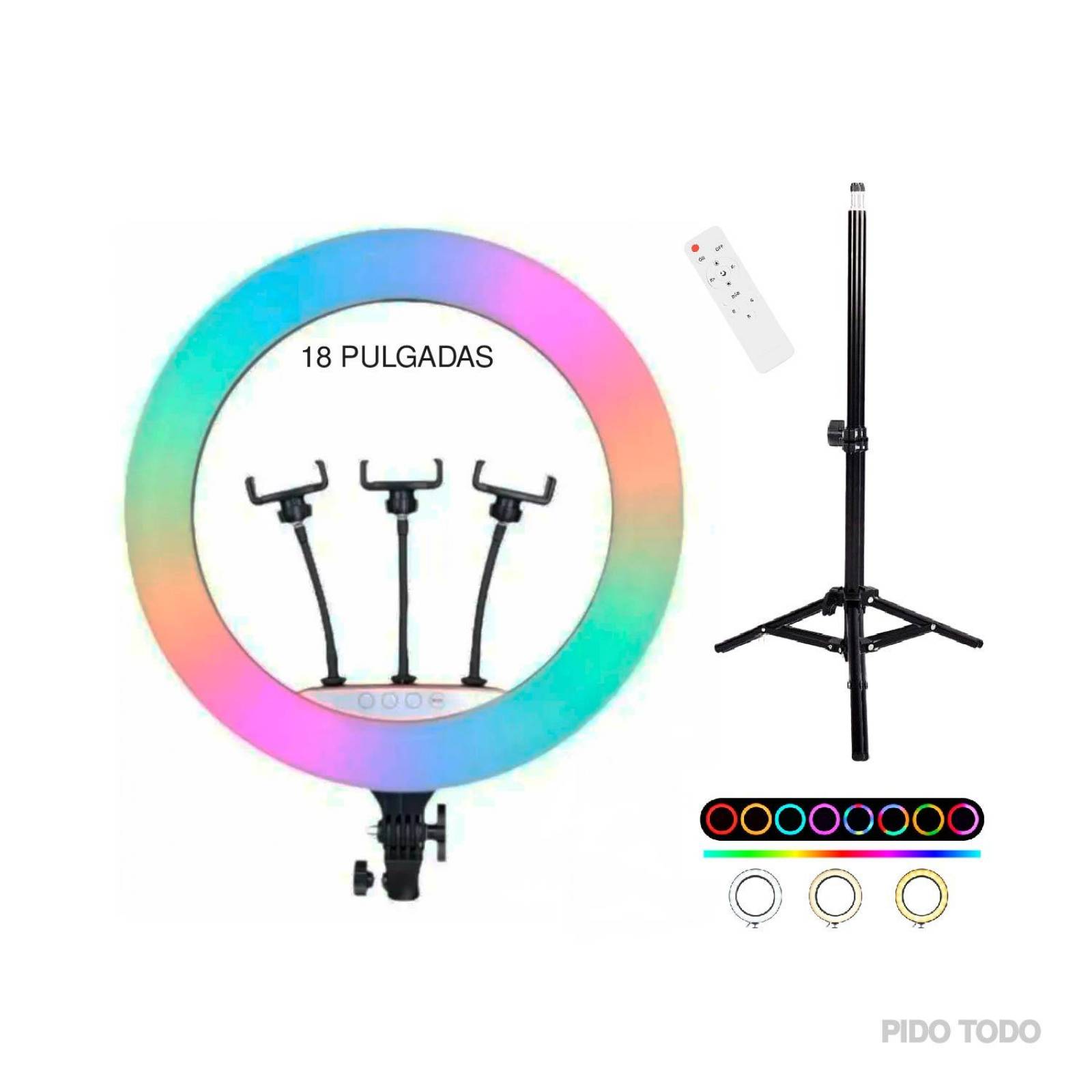RGB Aro Luz LED 18in con 3 Soportes para Celular