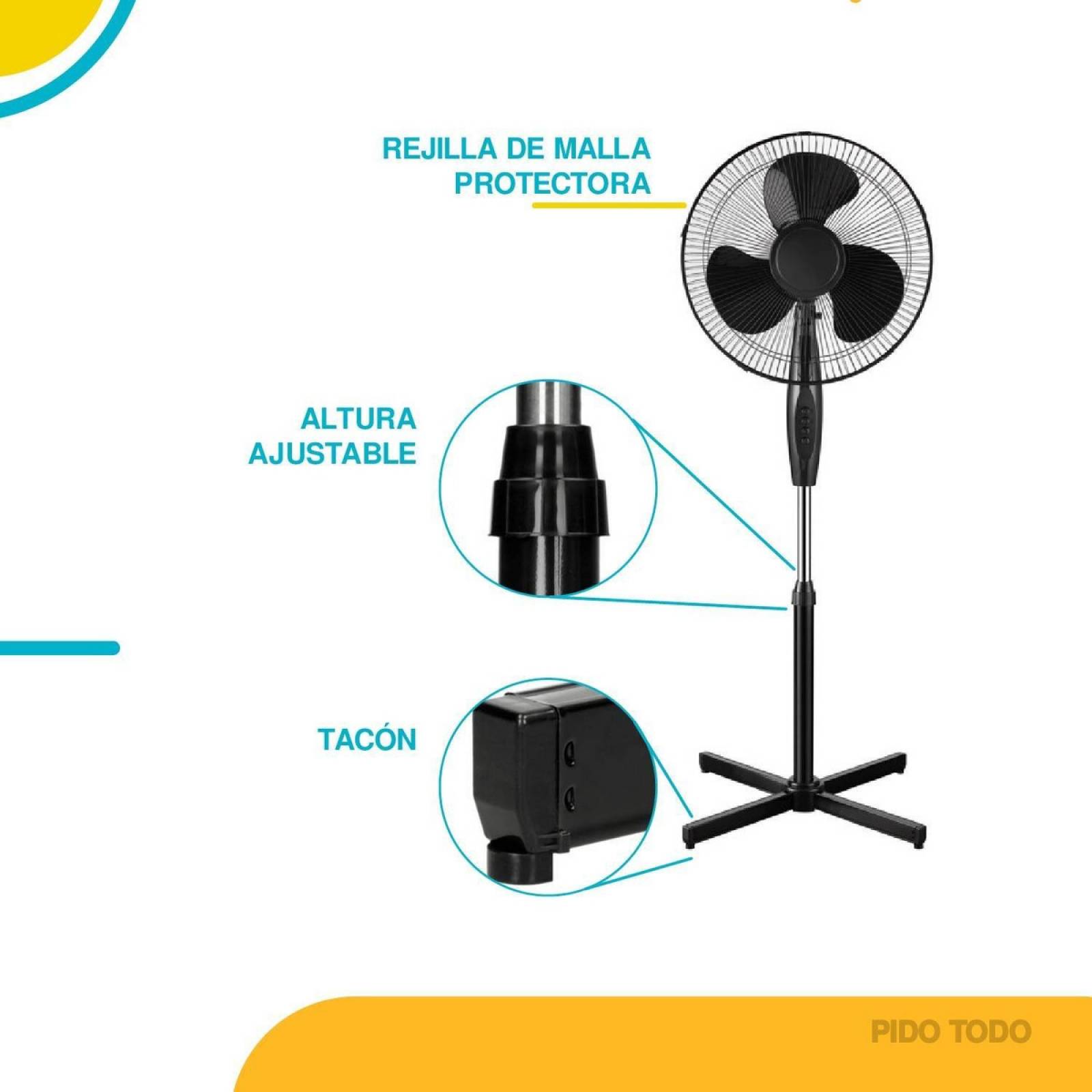 Ventilador Pedestal Abanico Pie 3 Aspas Plastico 16 Pulgadas