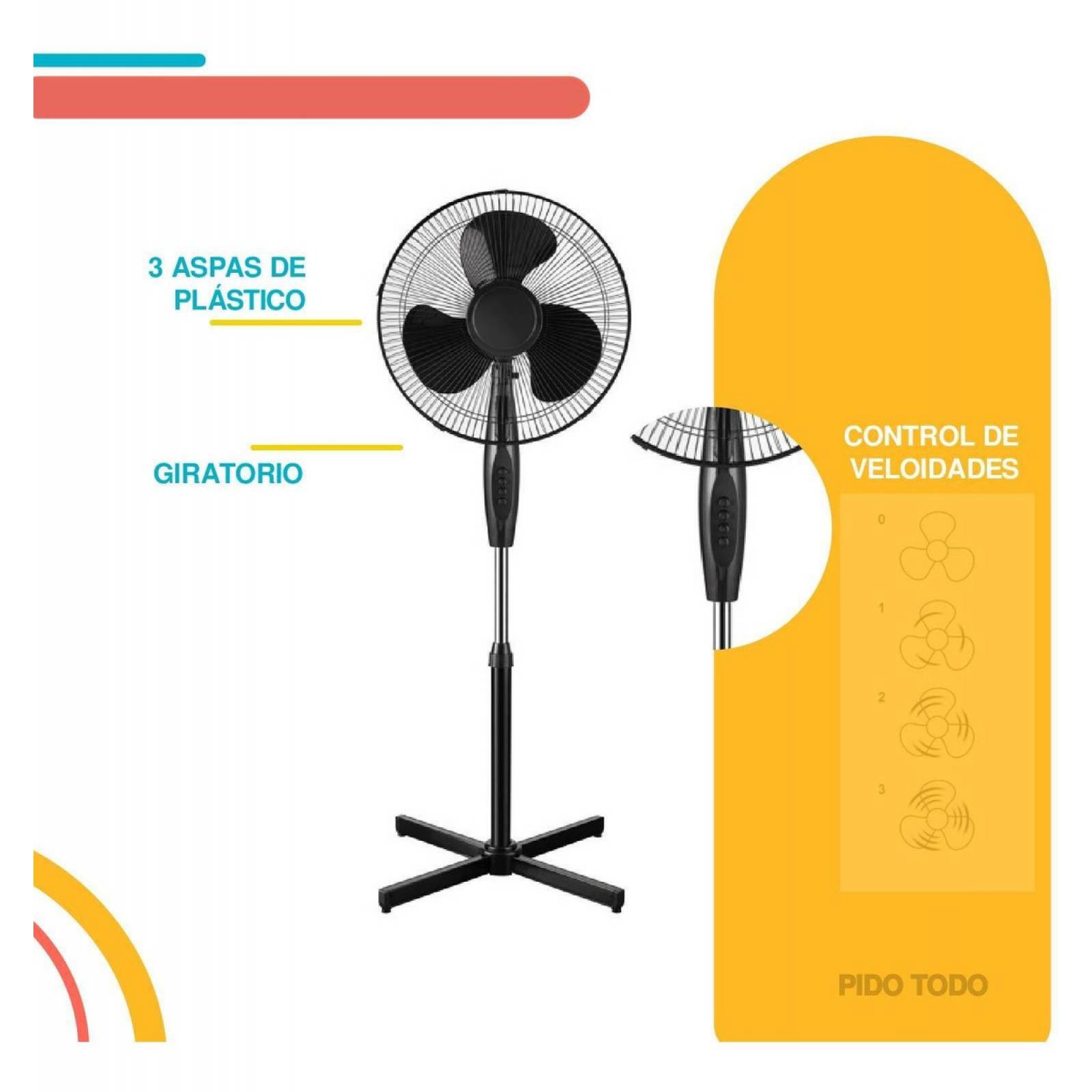 Ventilador Pedestal Abanico Pie 3 Aspas Plastico 16 Pulgadas