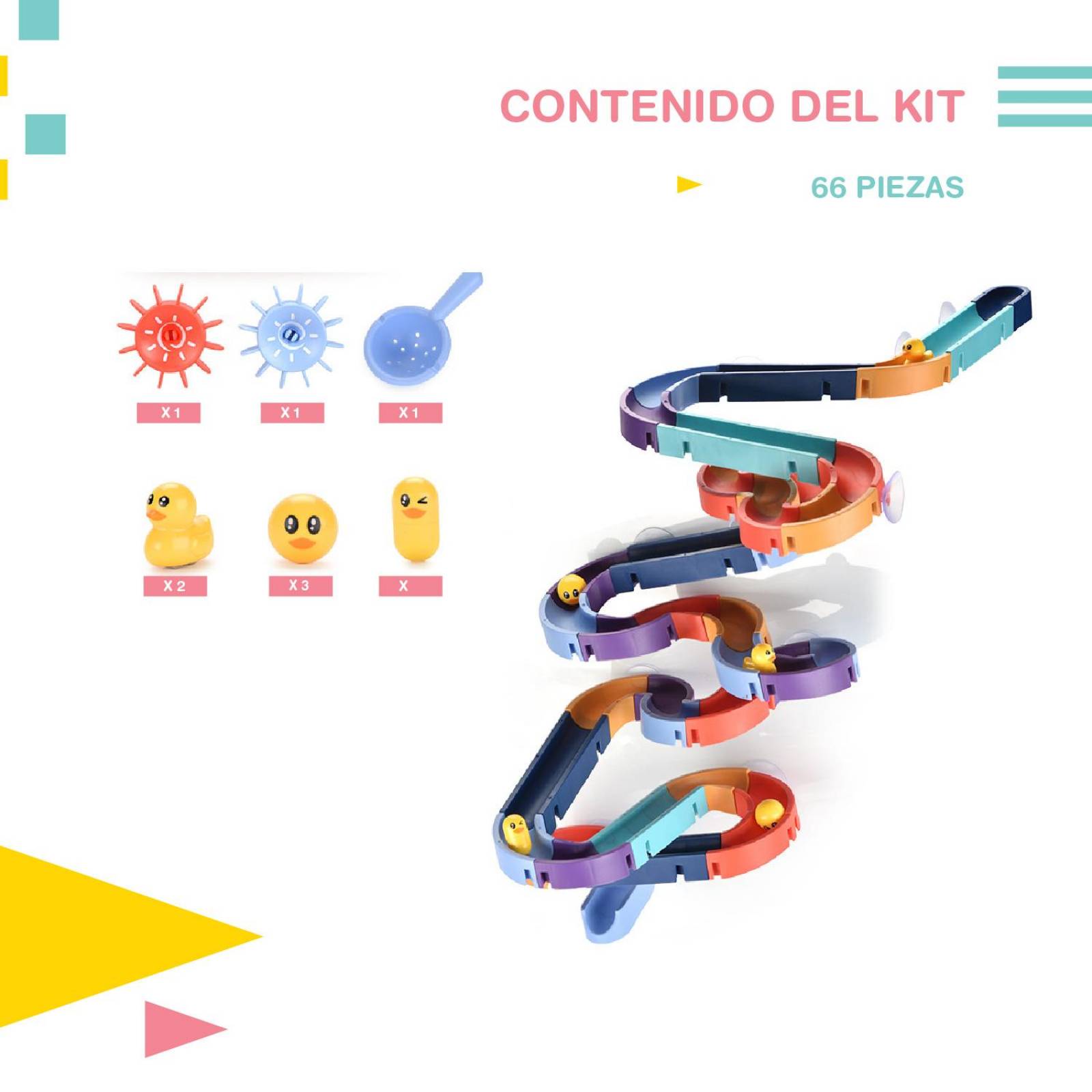 Juego tipo Tobogán para Bañera Sensorial set 66 piezas