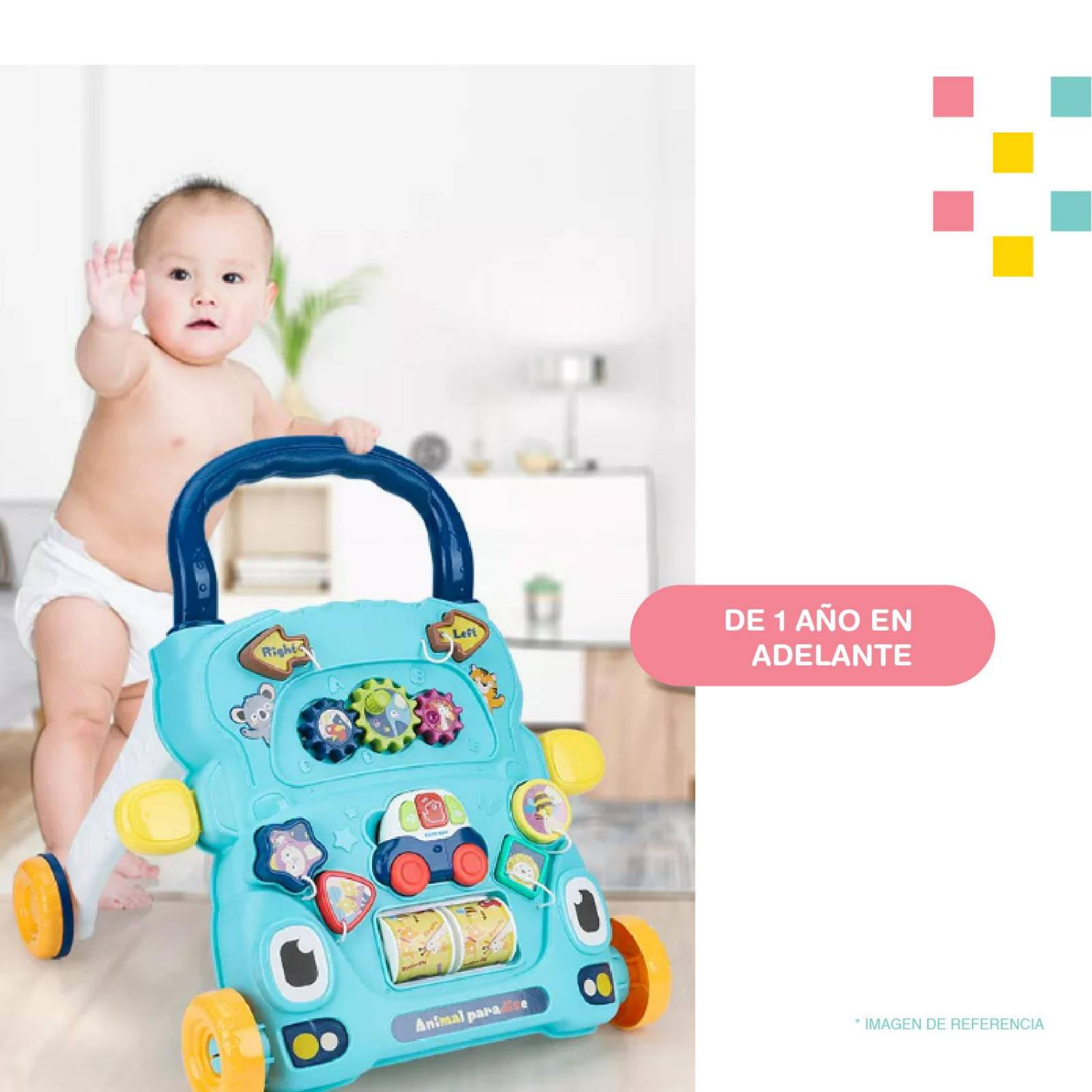 Carrito primeros pasos Didáctico para bebe Azul 35.5x43x42cm