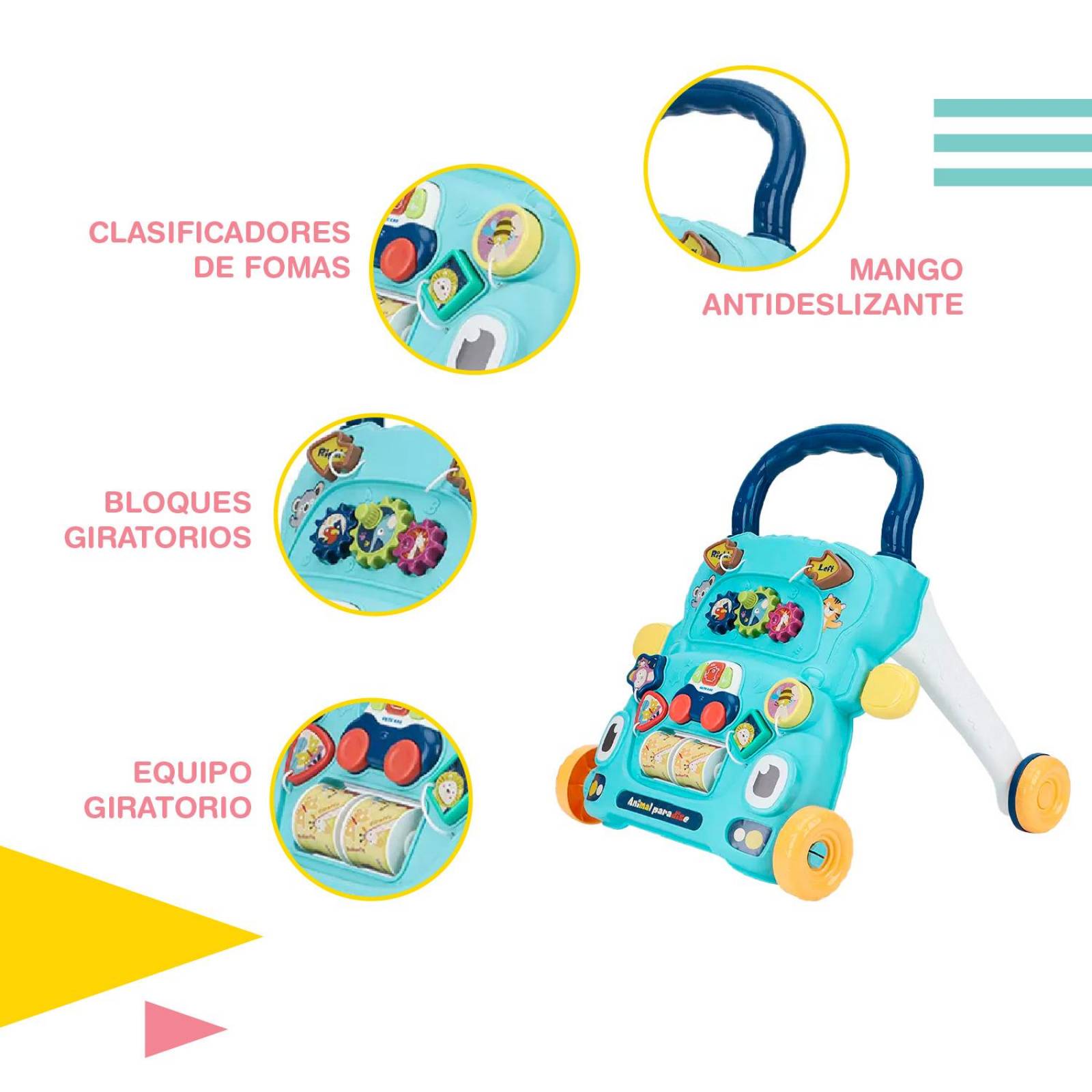 Carrito primeros pasos Didáctico para bebe Azul 35.5x43x42cm