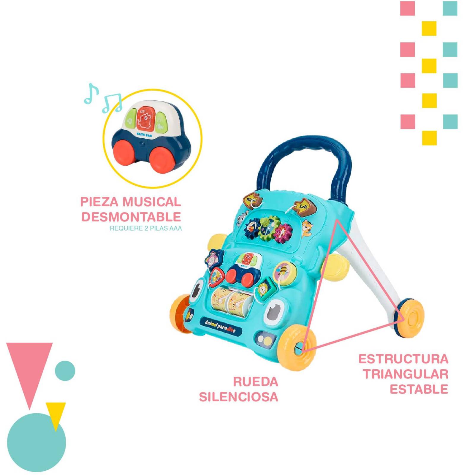 Carrito primeros pasos Didáctico para bebe Azul 35.5x43x42cm