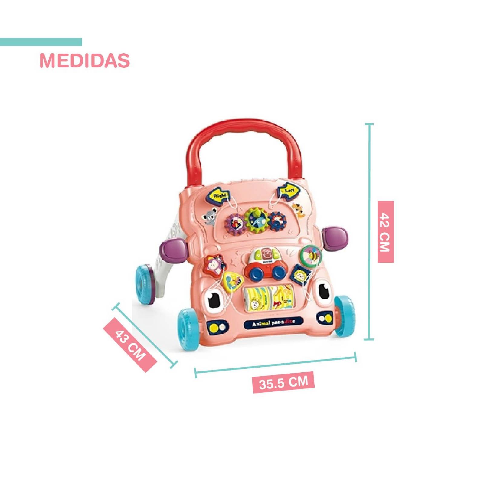 Carrito primeros pasos Didáctico para bebe 35.5x43x42cm Rosa