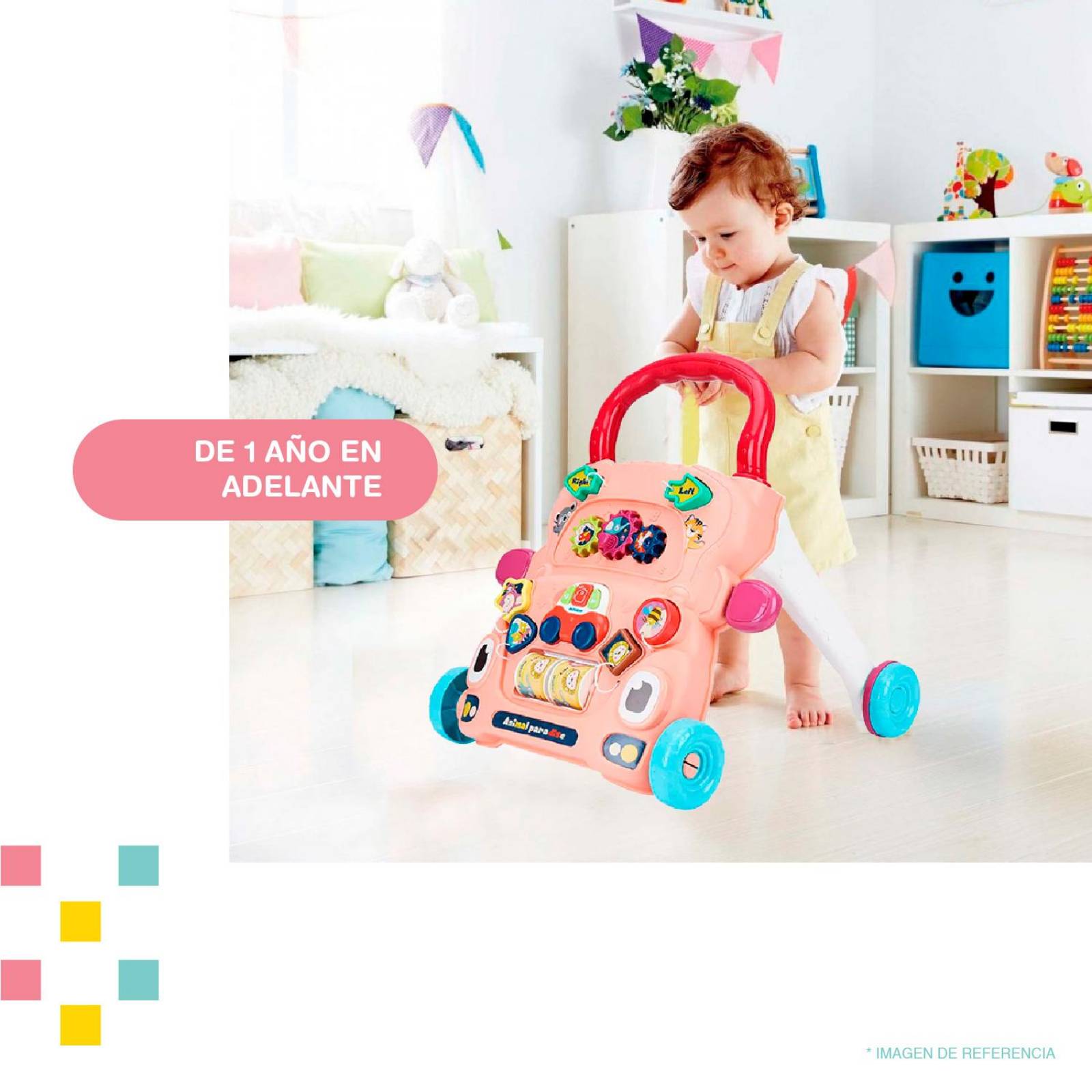 Carrito primeros pasos Didáctico para bebe 35.5x43x42cm Rosa