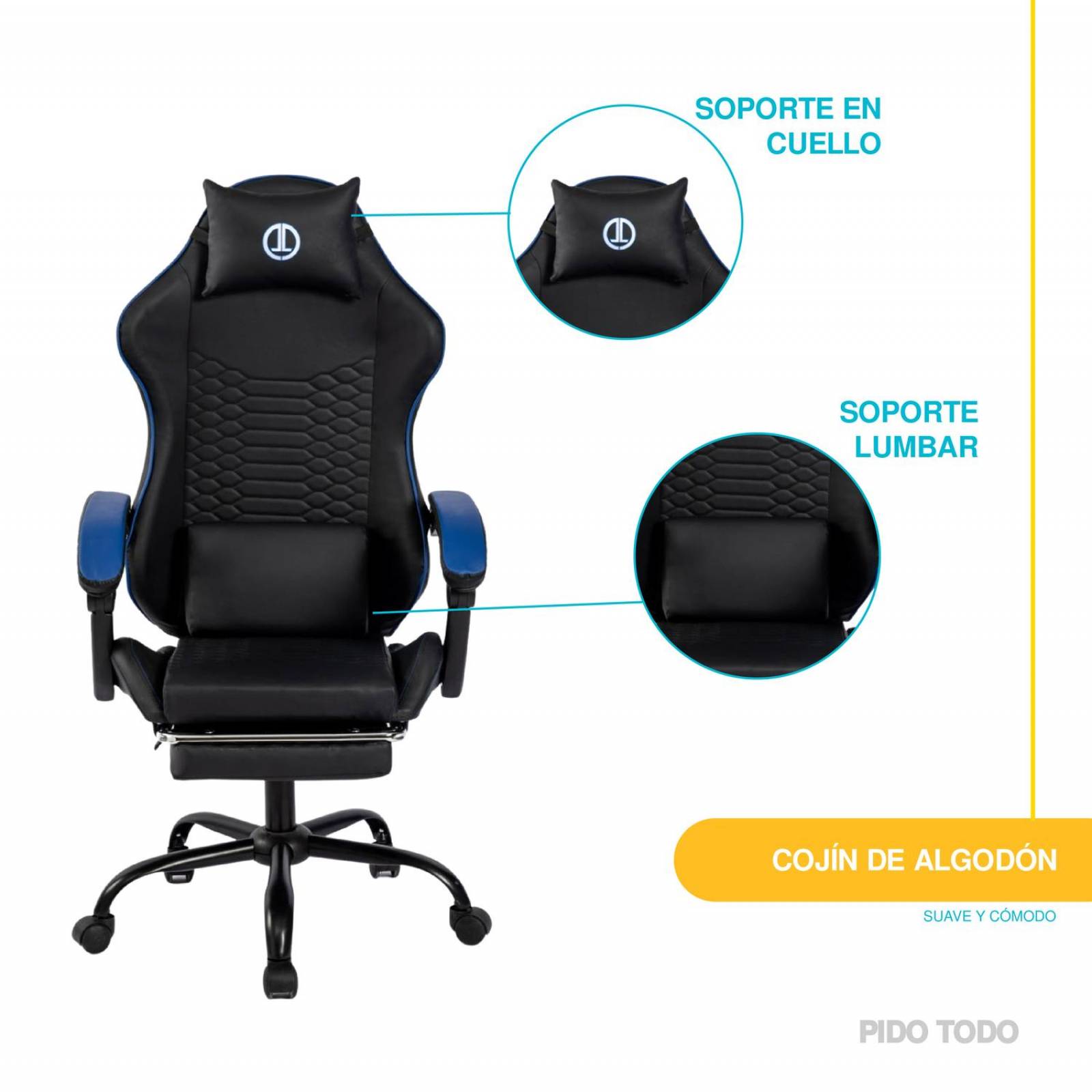 Silla Gamer Blanca Y Negro Con Cojines Para Soporte De Cuello Lumbar  Escritorio