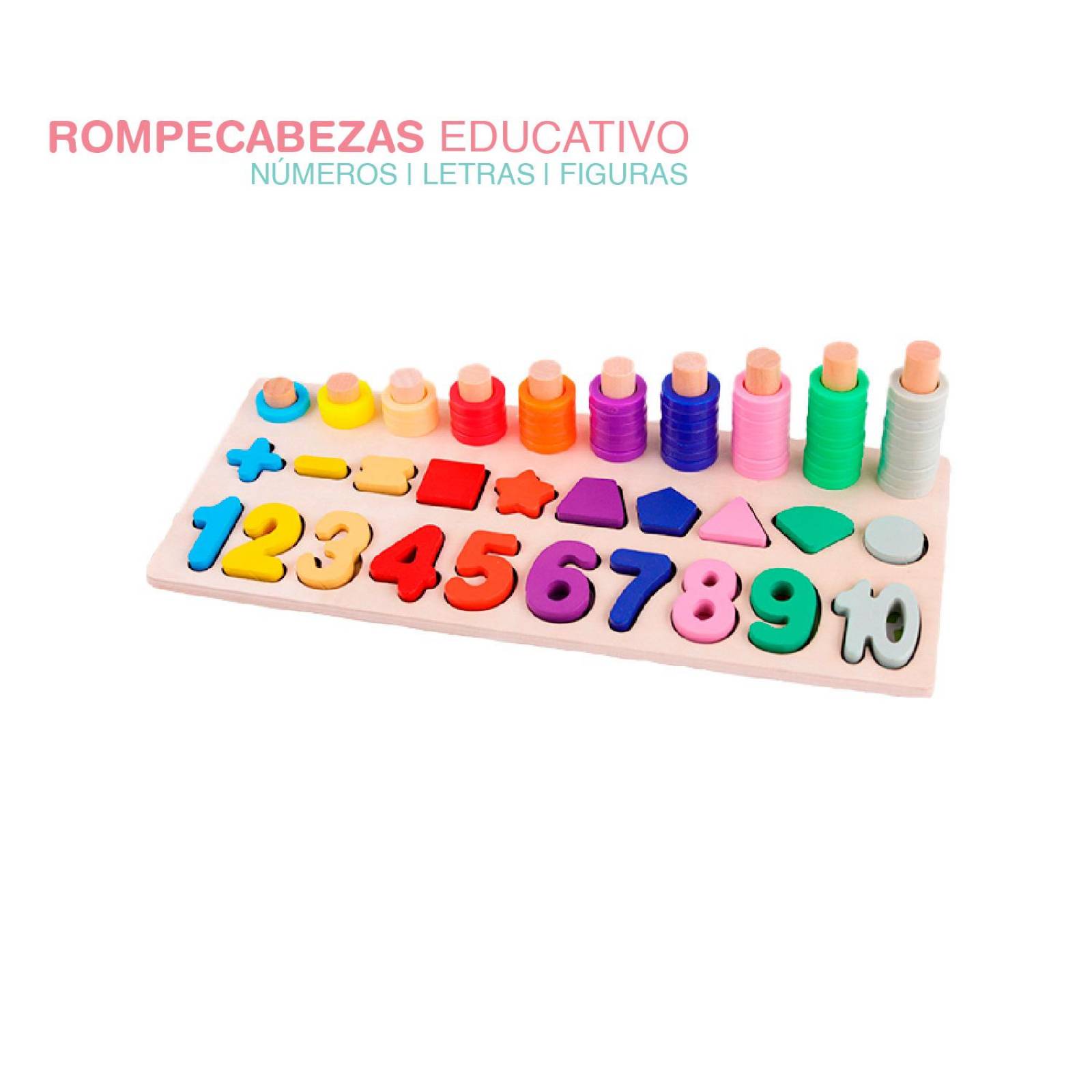 Rompecabezas Madera con Numeros Letras y anillos 