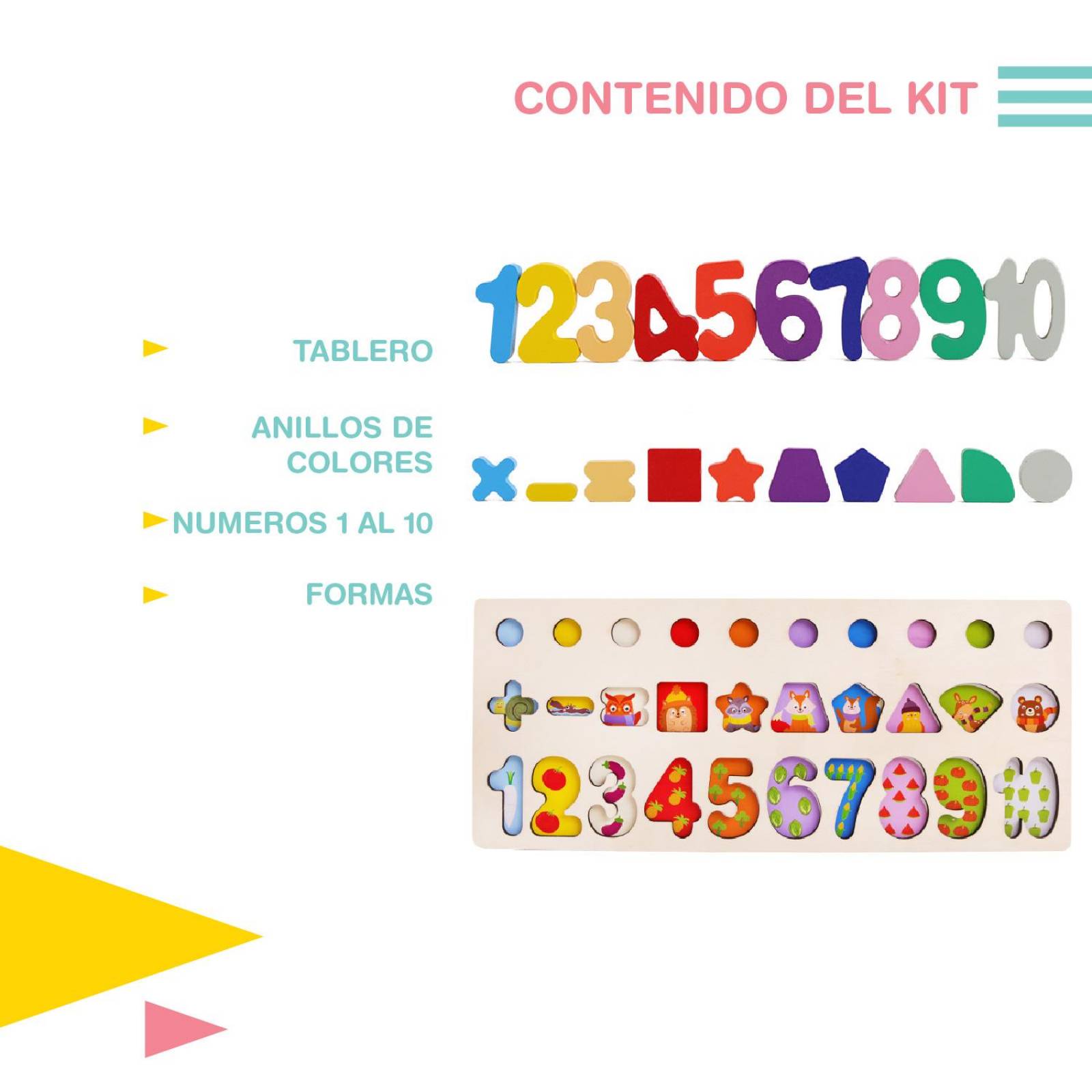 Rompecabezas Madera con Numeros Letras y anillos 
