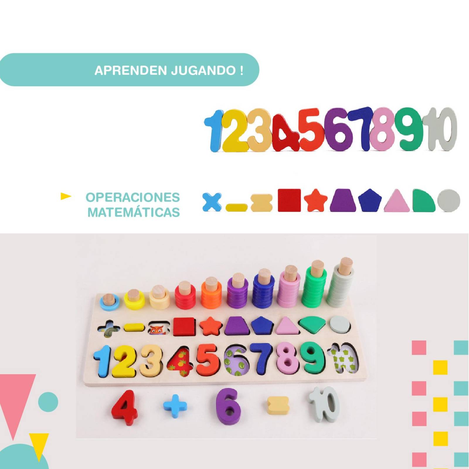 Rompecabezas Madera con Numeros Letras y anillos 