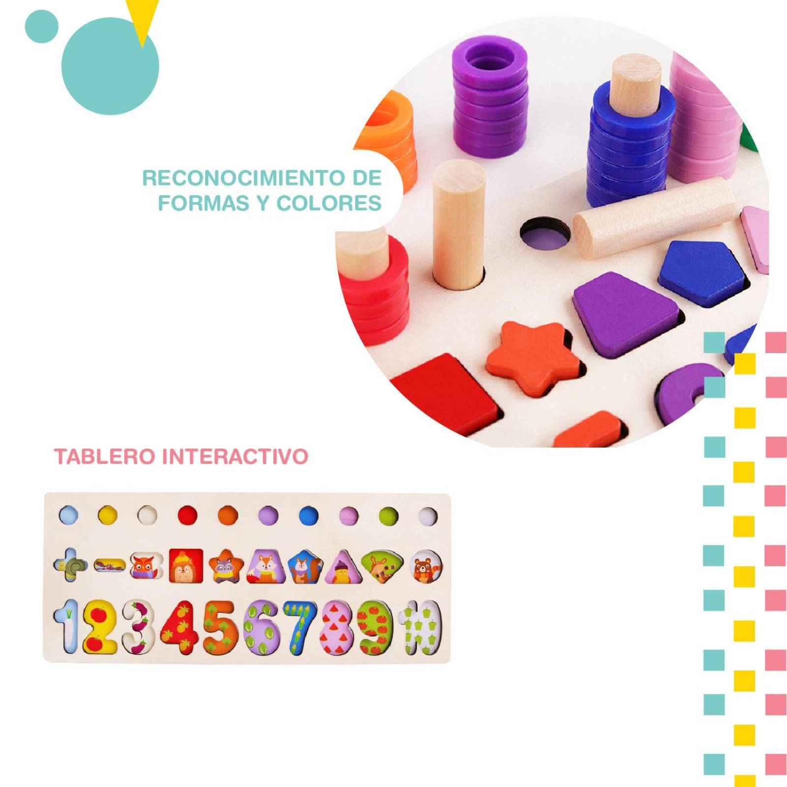 Rompecabezas Madera con Numeros Letras y anillos 