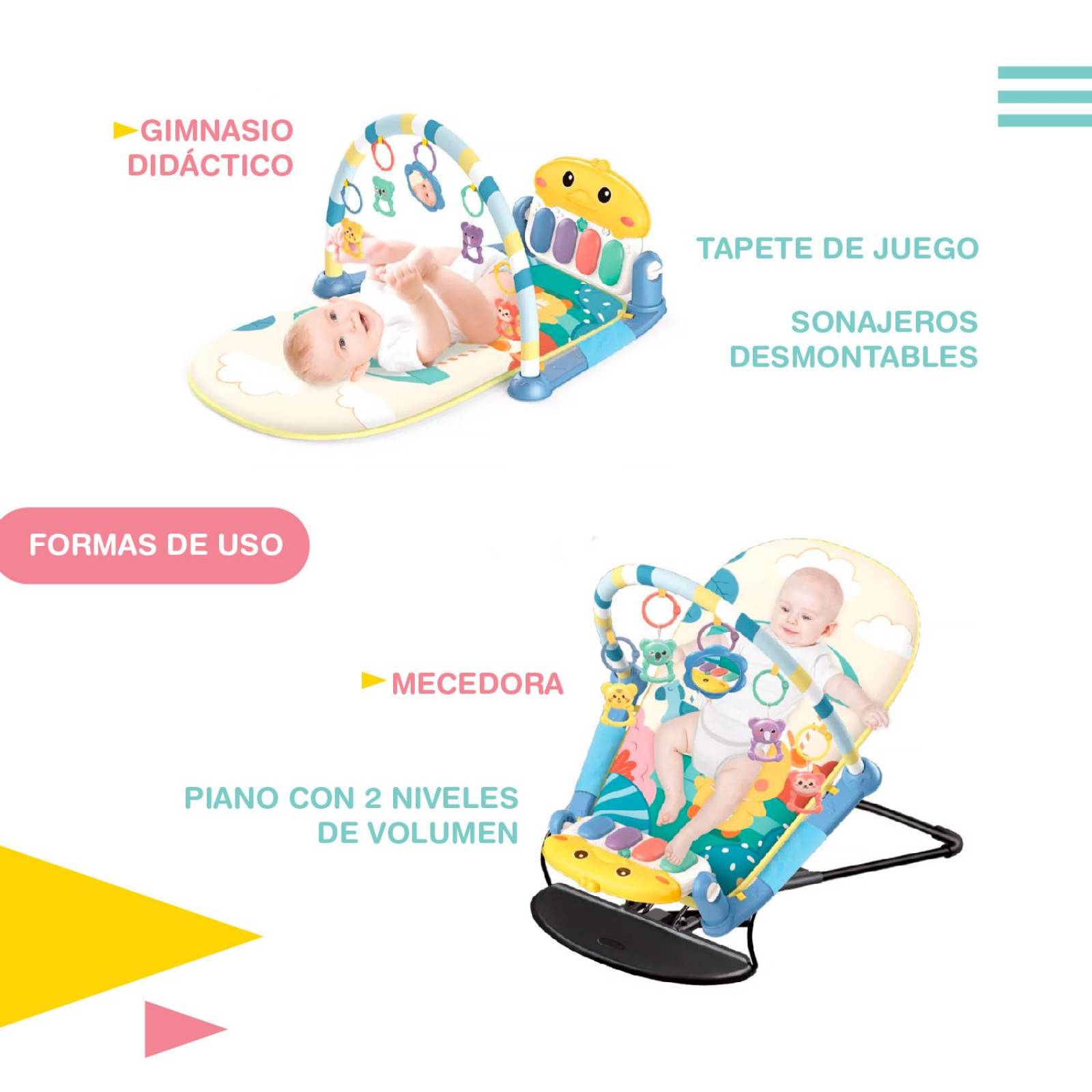 Mesedora 2 en 1 con tapete Didactico para bebe