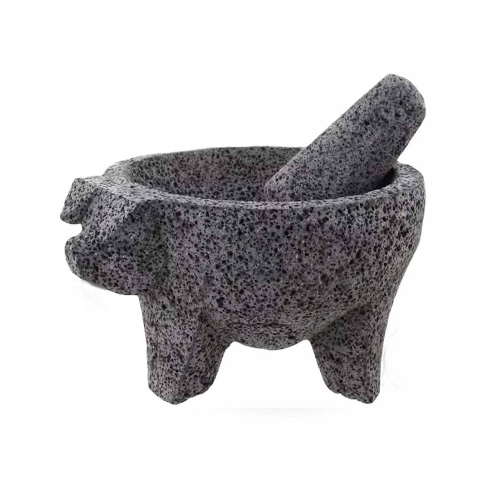 MOLCAJETE AZTEC DE 9 IN CON CABEZA DE MARRANO grande Gris