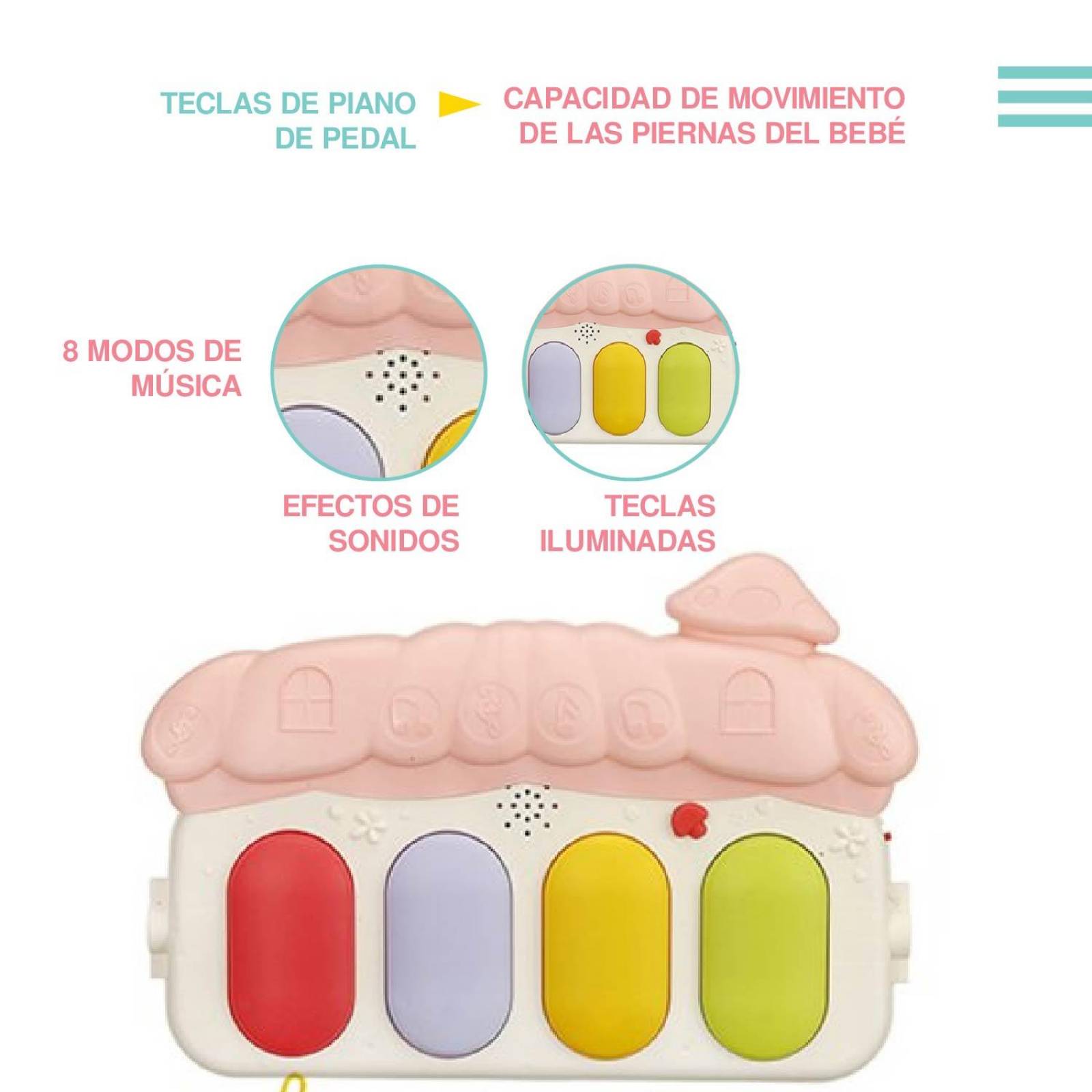 Tapete de ejercicio didactico bebe con sonido Rosa claro