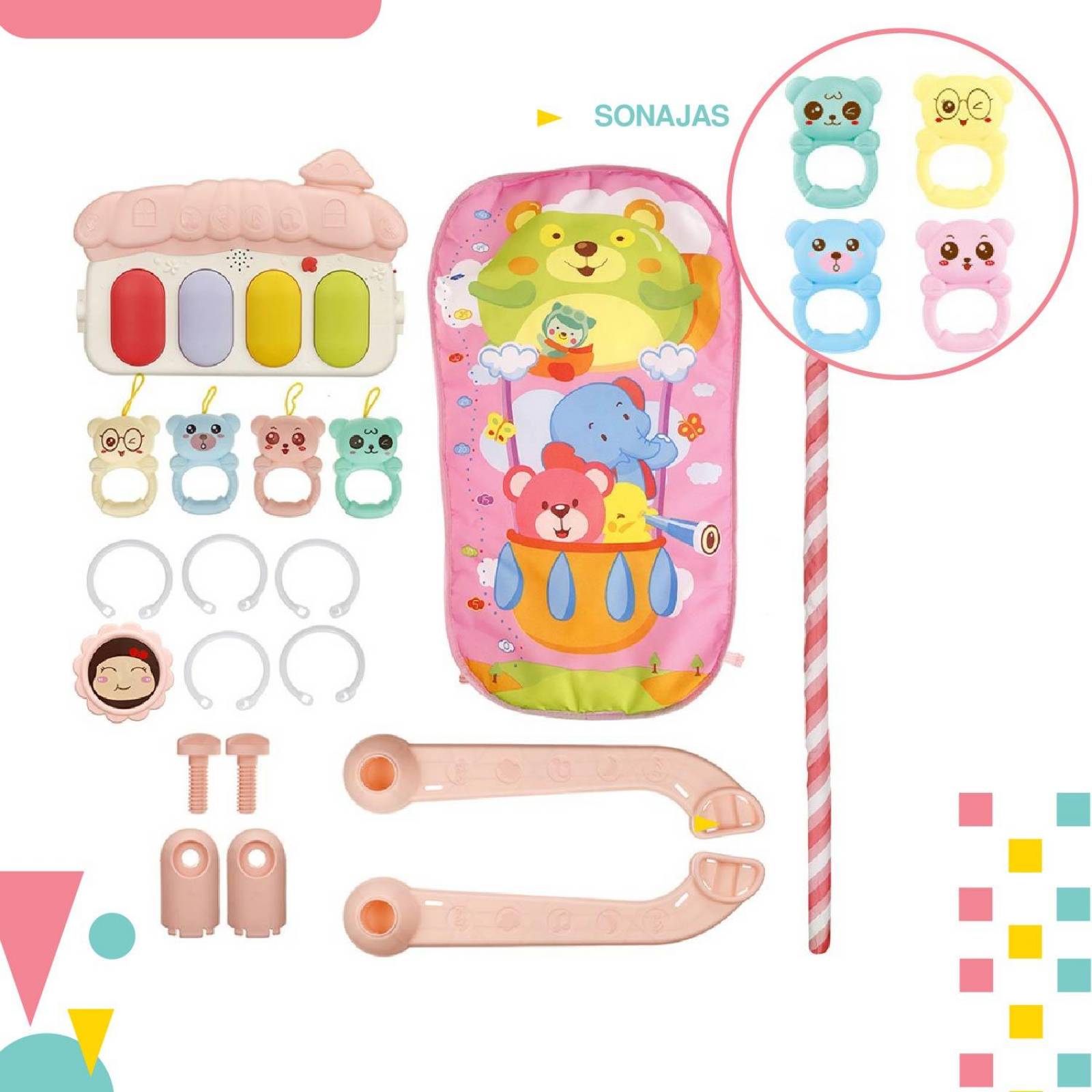 Tapete de ejercicio didactico bebe con sonido Rosa claro