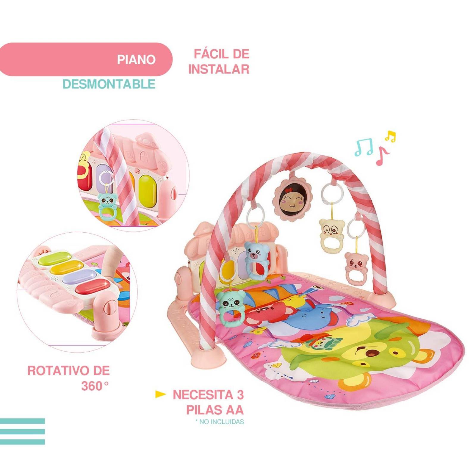Tapete de ejercicio didactico bebe con sonido Rosa claro