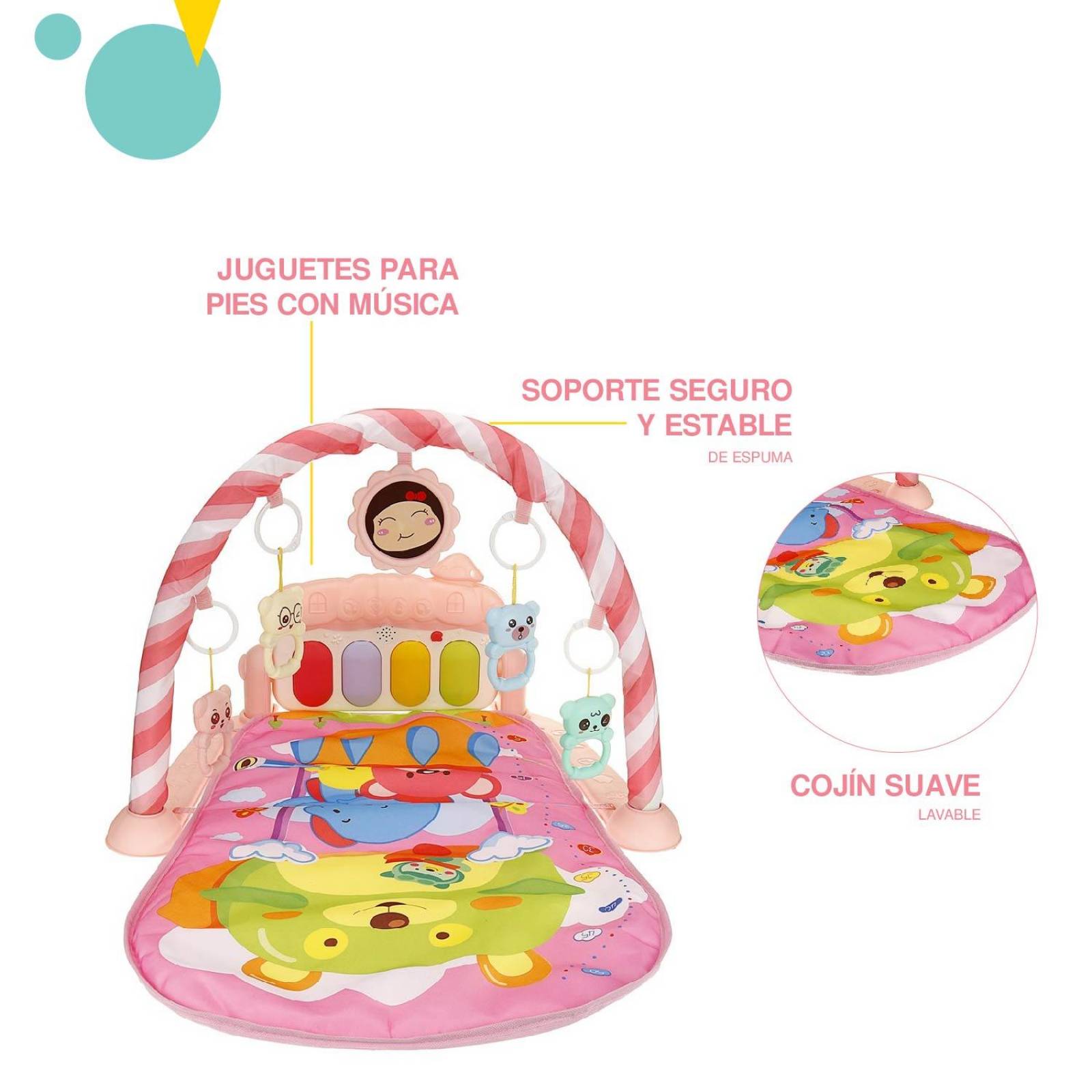 Tapete de ejercicio didactico bebe con sonido Rosa claro