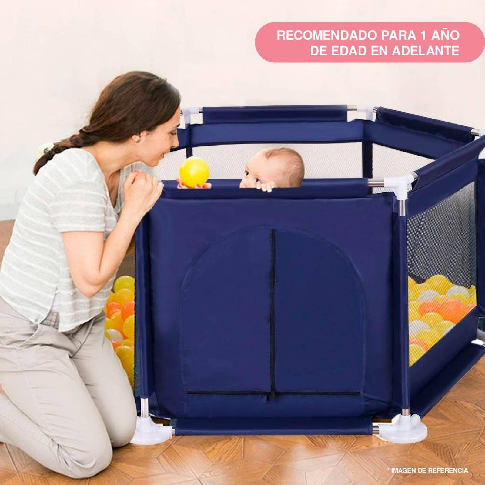 Corral para bebe hexagonal 1.25m x 65cm Azul