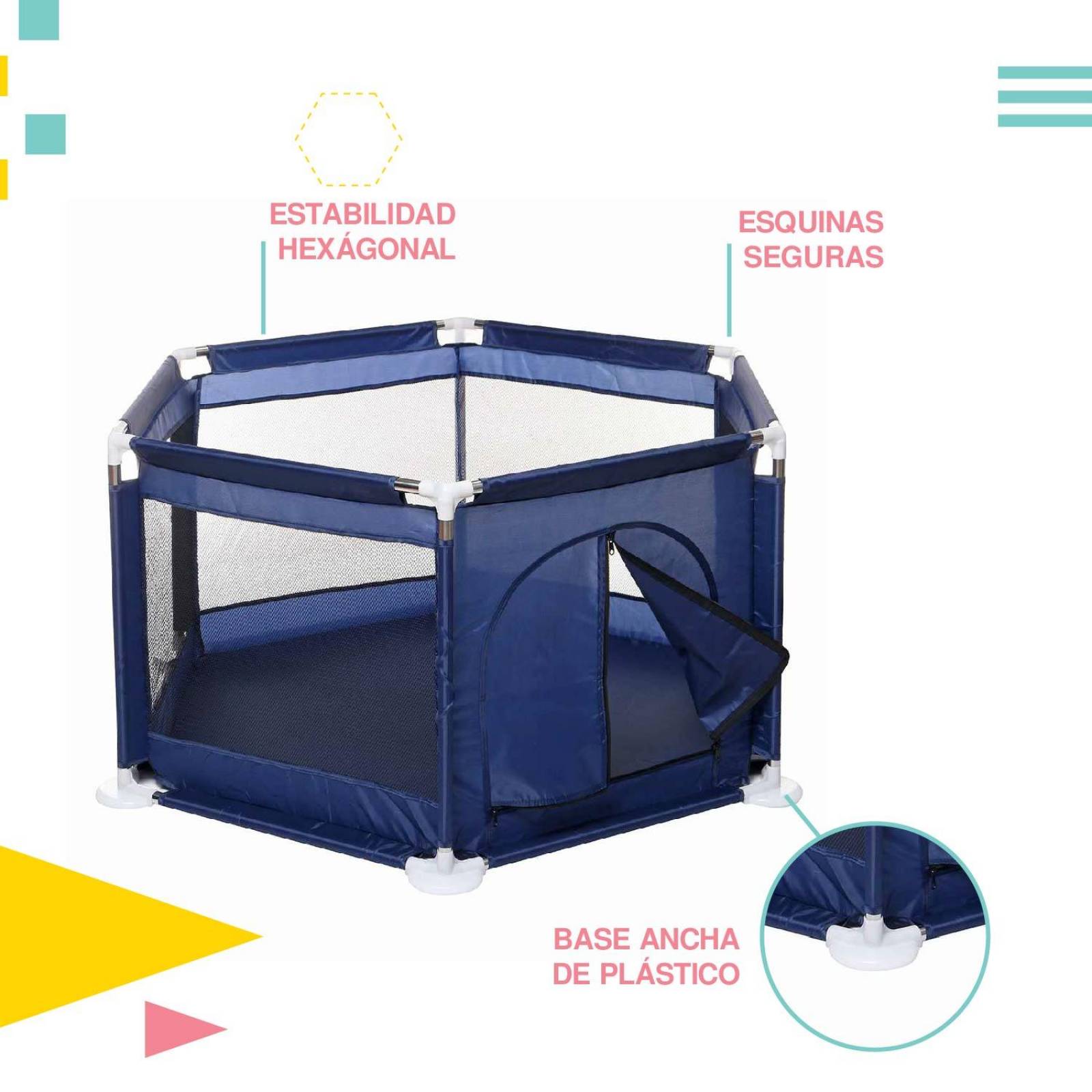 Corral para bebe hexagonal 1.25m x 65cm Azul