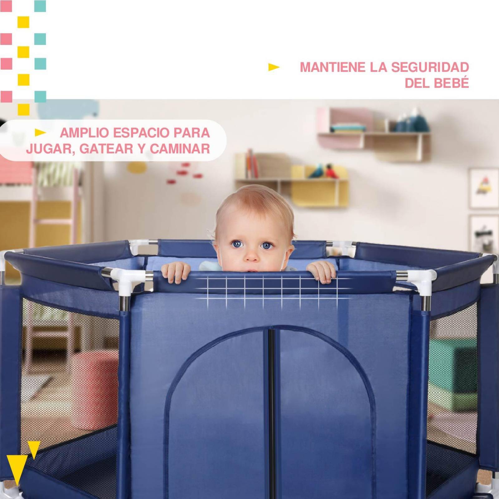 Corral para bebe hexagonal 1.25m x 65cm Azul