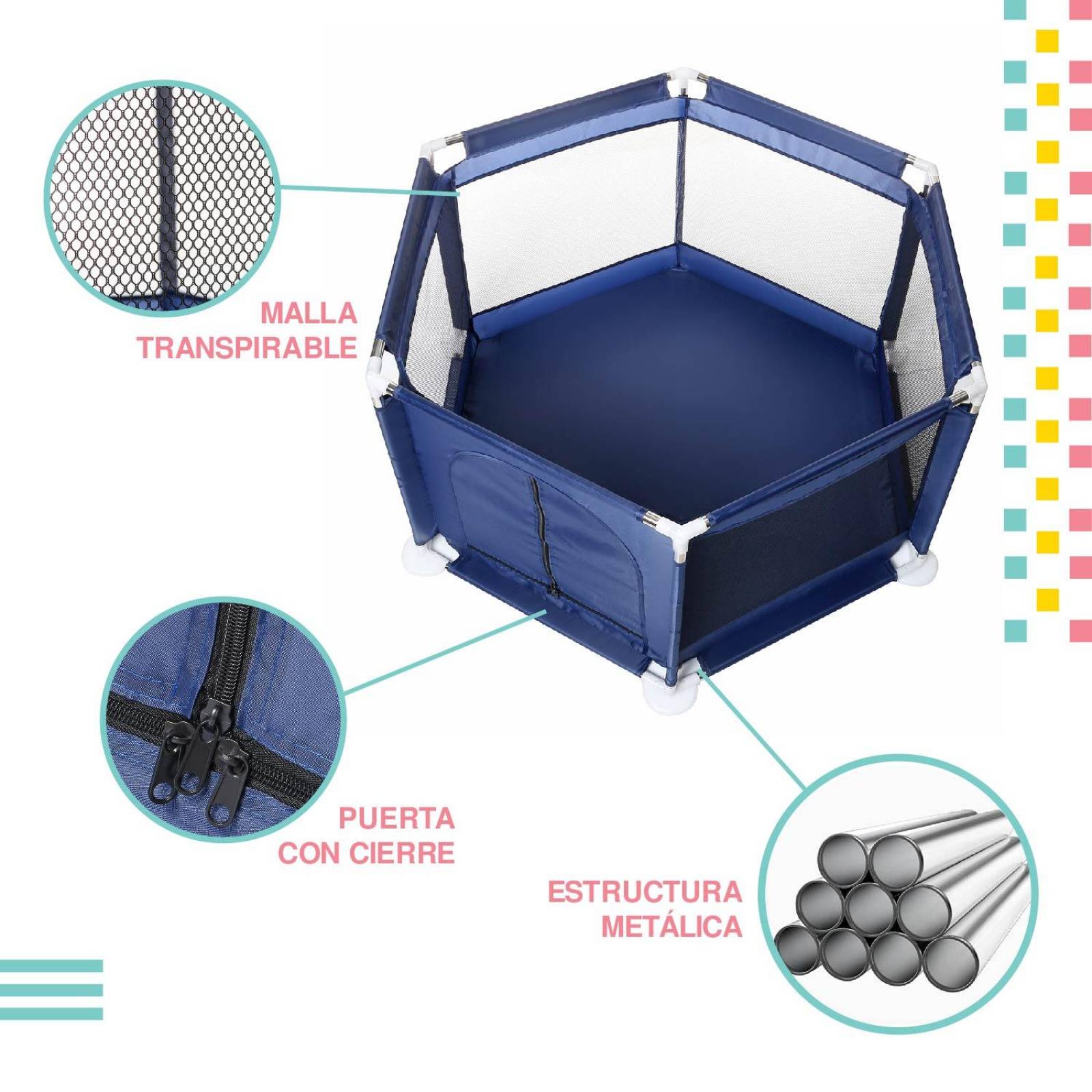 Corral para bebe hexagonal 1.25m x 65cm Azul