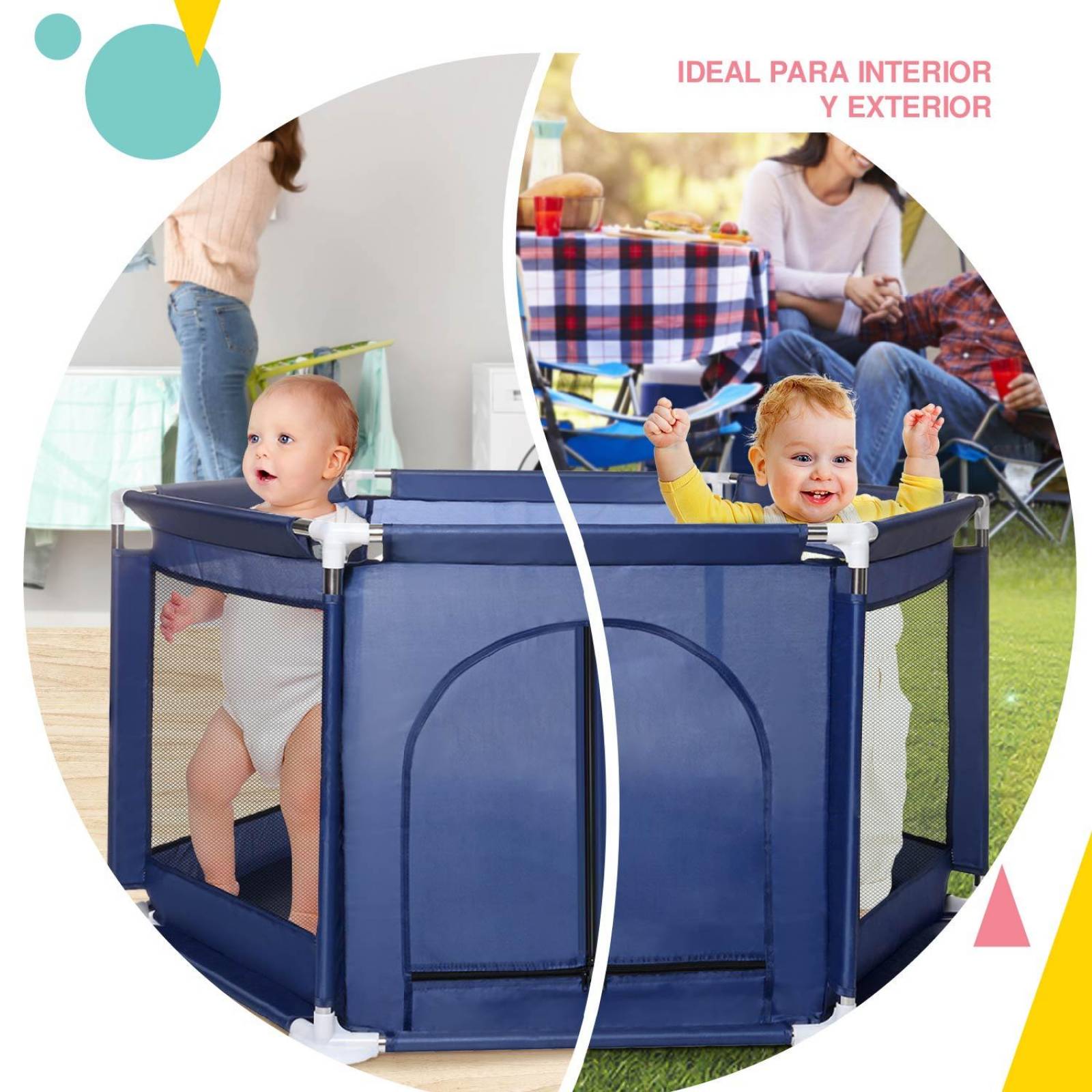 Corral para bebe hexagonal 1.25m x 65cm Azul