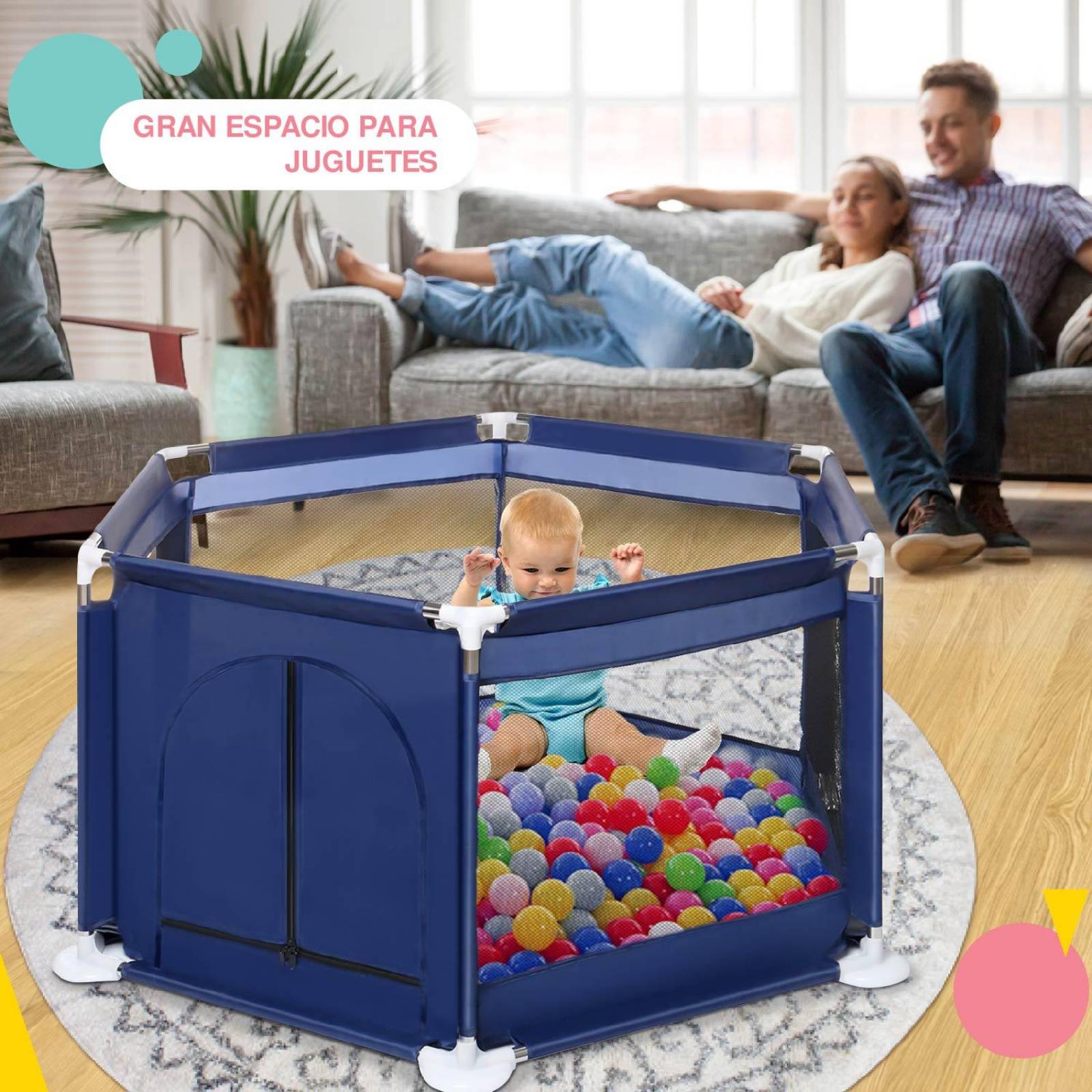 Corral para bebe hexagonal 1.25m x 65cm Azul