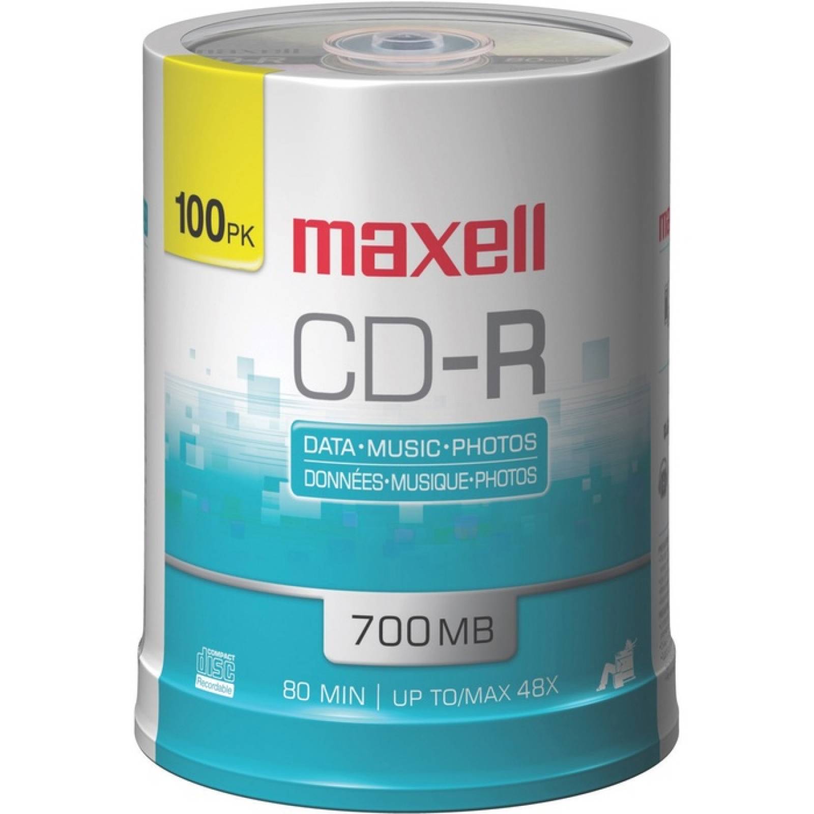 CD grabable de Maxell CDR 48x 700 MB Paquete de 100 cabezales