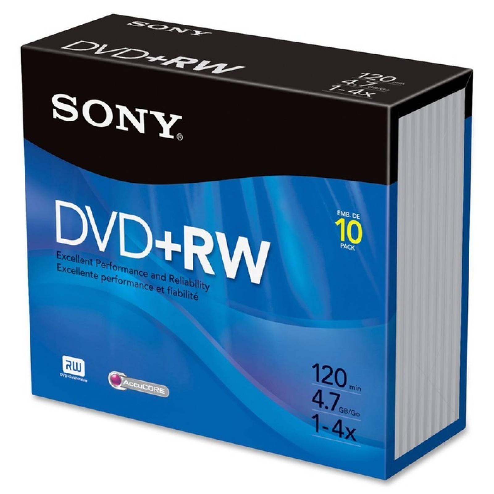 DVD regrabable para Sony DVD RW 4x 470 GB Paquete de 10 estuches Slim Jewel