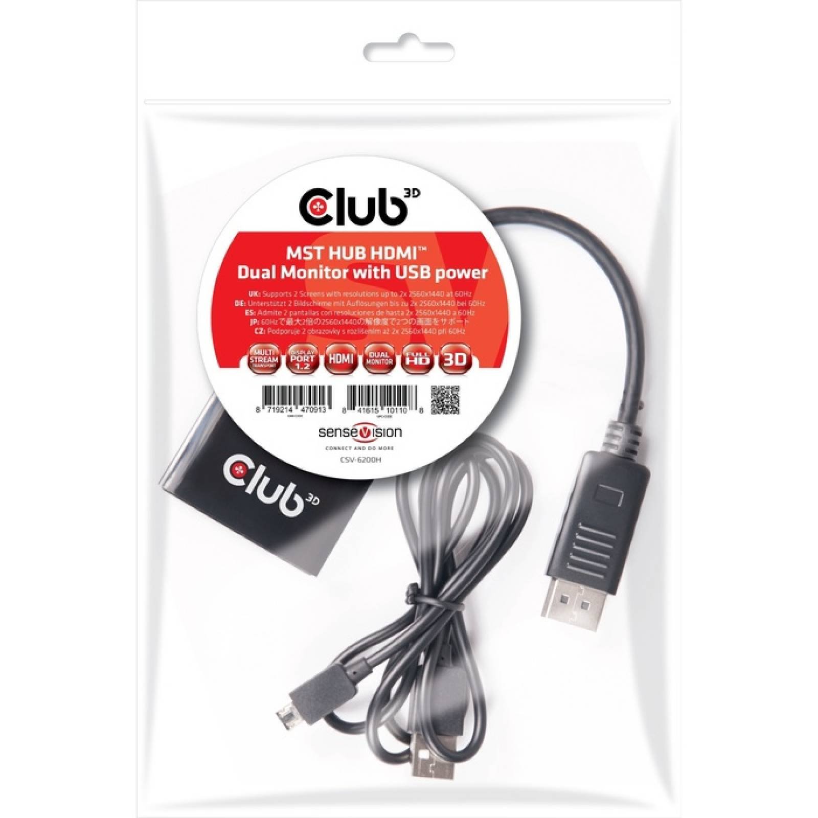 Club 3D Multi Stream Transport (MST) Hub DisplayPort 12 a HDMI Dual Monitor