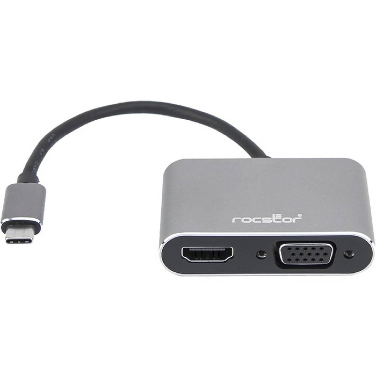 Rocstor Premium USBC a HDMI y VGA Adaptador de doble puerto  HDMI 4K  30Hz VGA 1080p  Tipo USB  C a 1x HDMI y 1x V