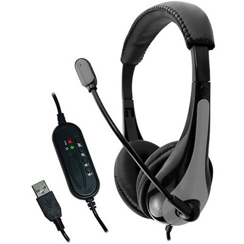 Auriculares USB Avid Education AE39 con micrfono y controles en lnea gris