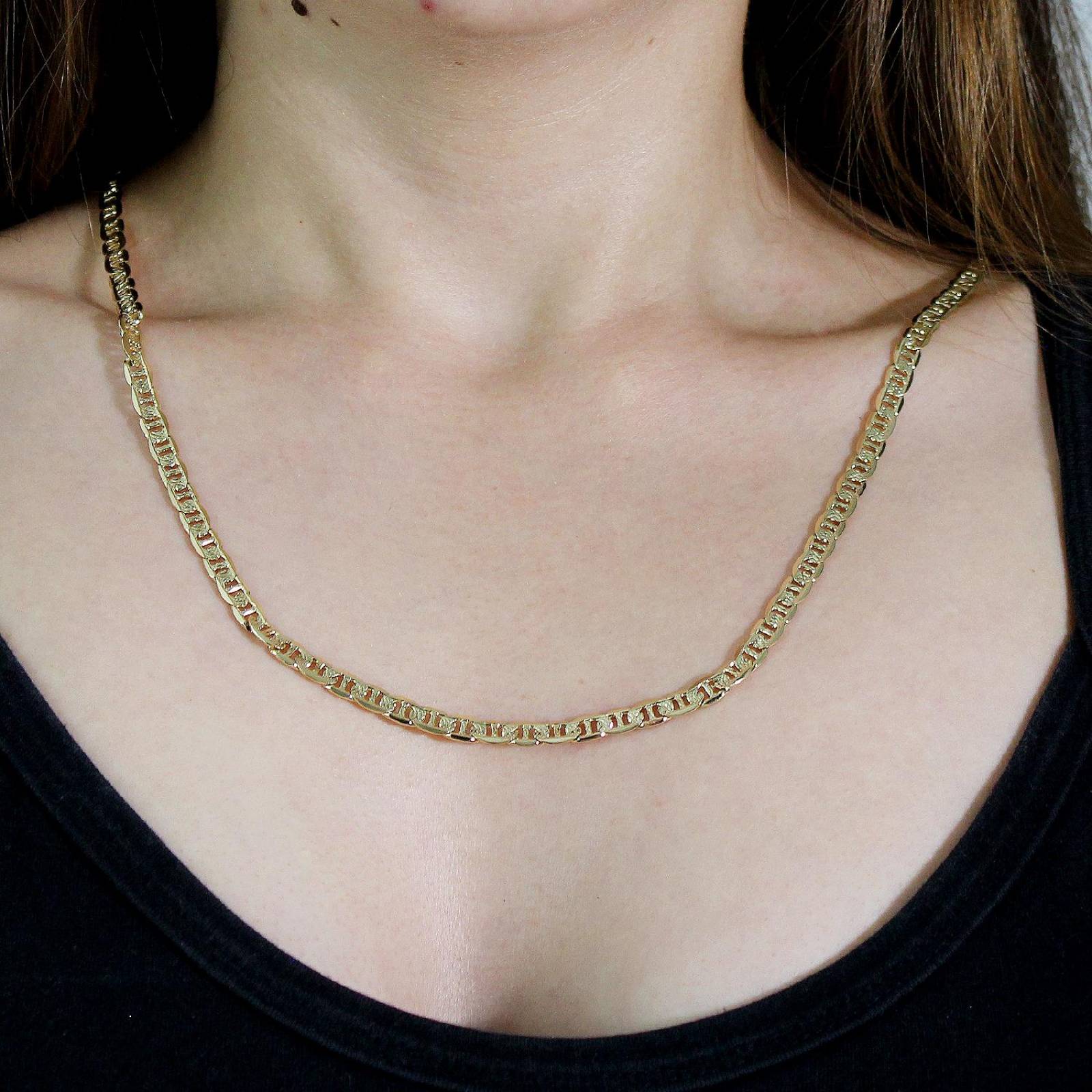 Collar Cadena Marinera Diamantada Unisex 5mm Chapa Oro 18k 