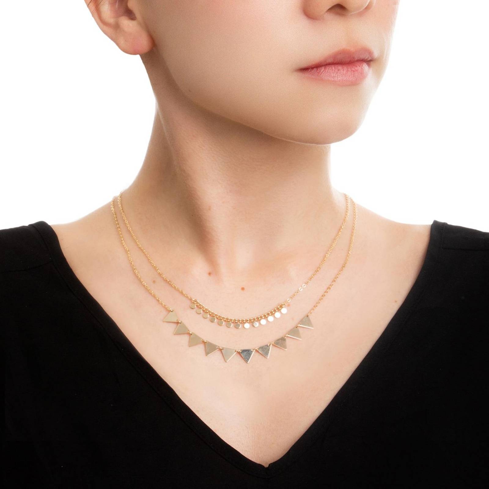 Collar Gargantilla con Picos Doble Mujer en Chapa de Oro 18k 