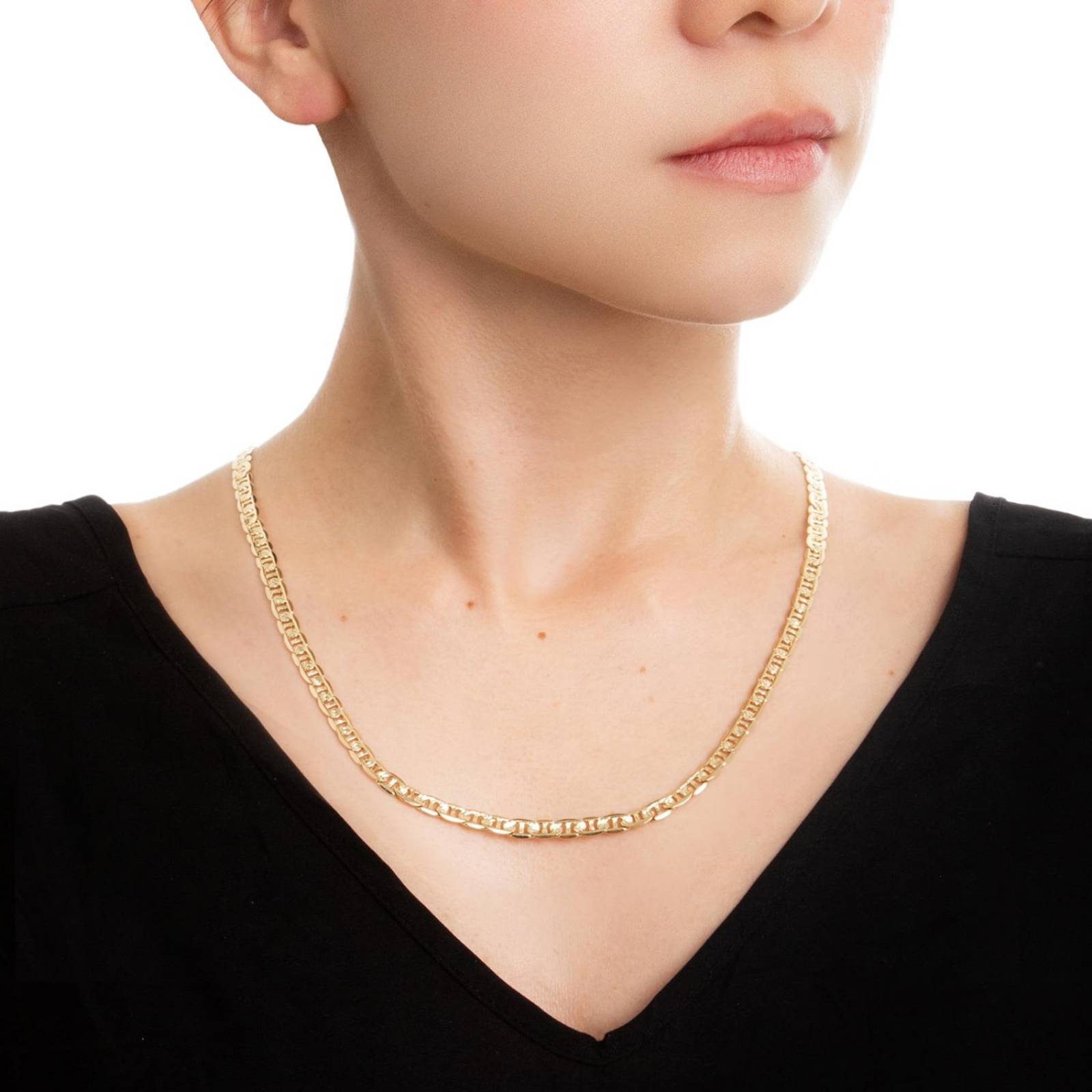 Collar Cadena Marinera Diamantada Unisex 5mm Chapa de Oro 18k 