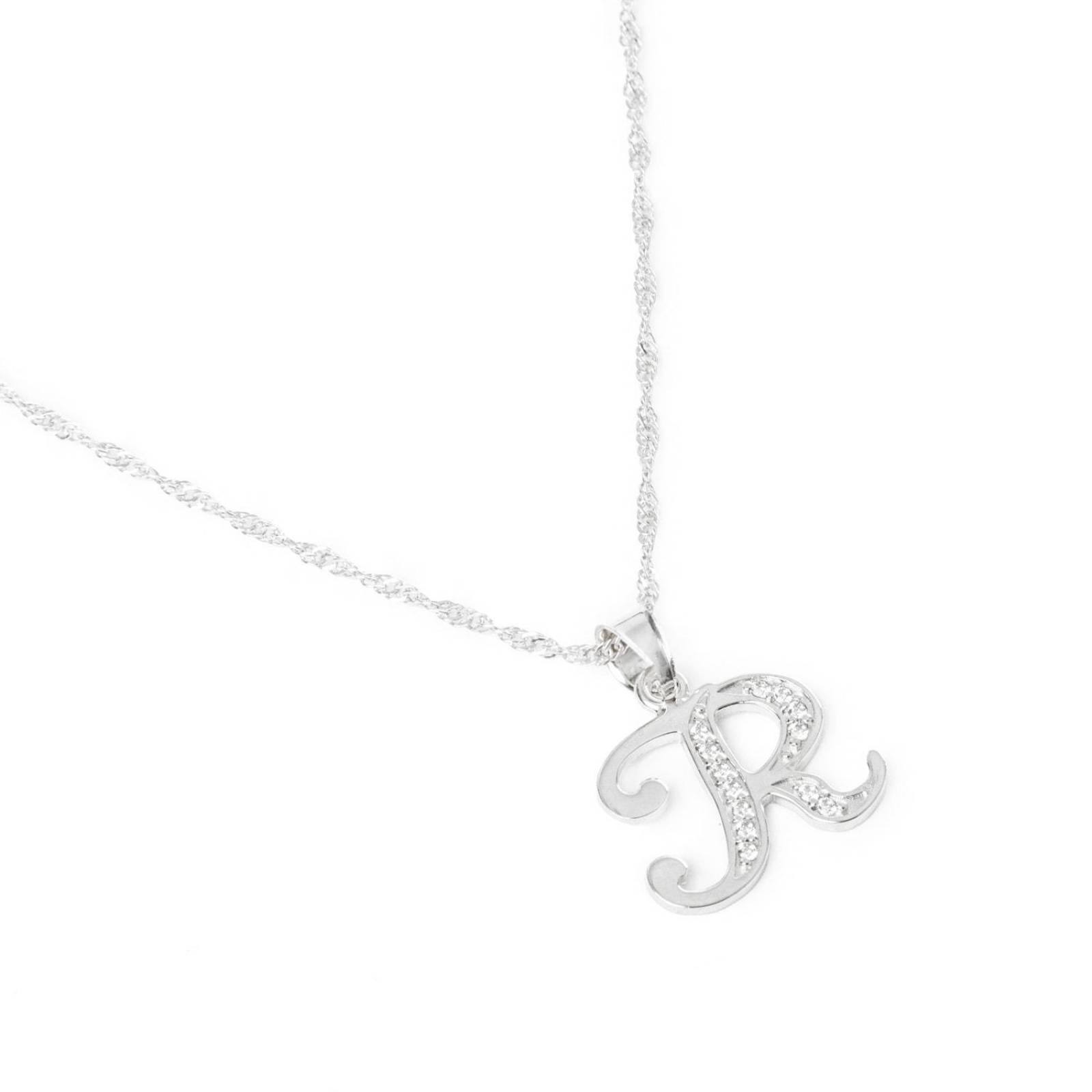 Dije Inicial / Letra R Zirconias Plata .925 + Cadena Regalo