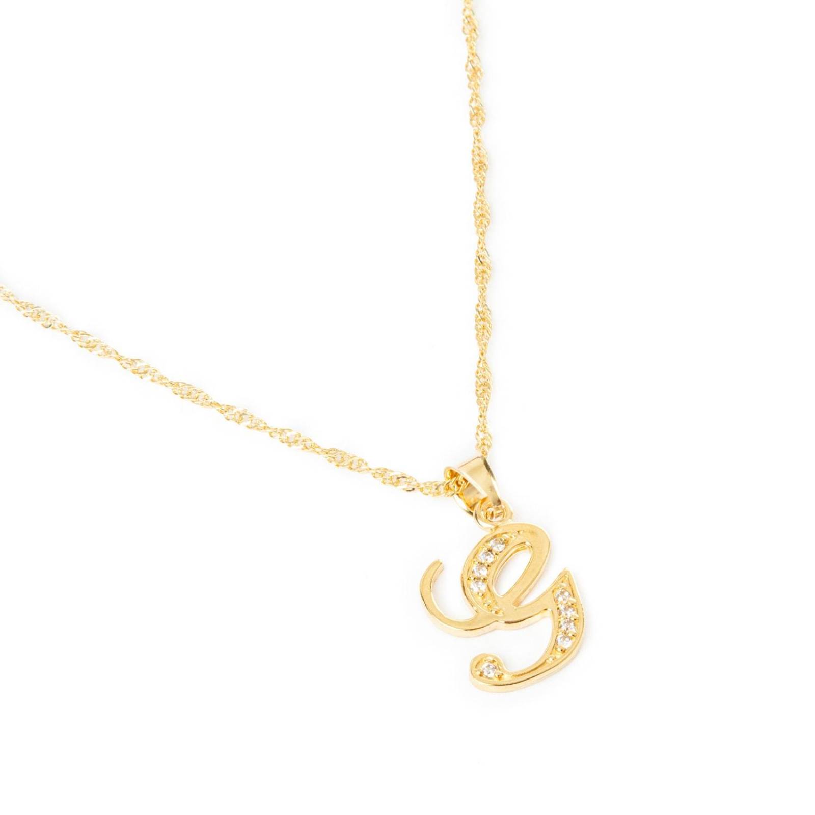 Dije Inicial / Letra G con Zirconias y Cadena Chapa Oro 18K 