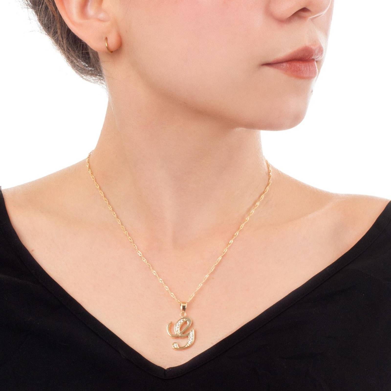 Dije Inicial / Letra G con Zirconias y Cadena Chapa Oro 18K 