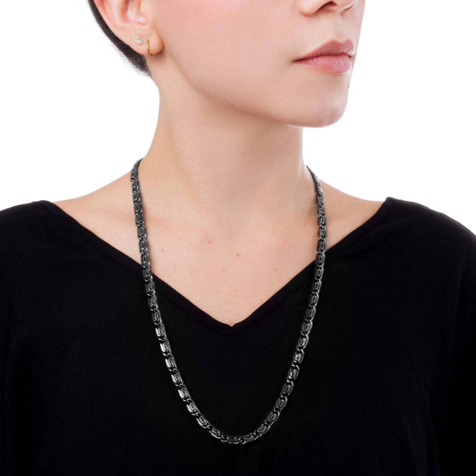 Cadena Collar Egipcia Unisex 6mm Negro 60cm Chapa de Oro 18k 