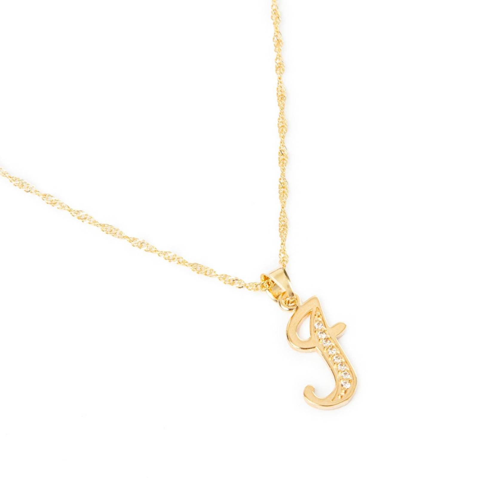 Dije Inicial / Letra I con Zirconias y Cadena Chapa Oro 18K 