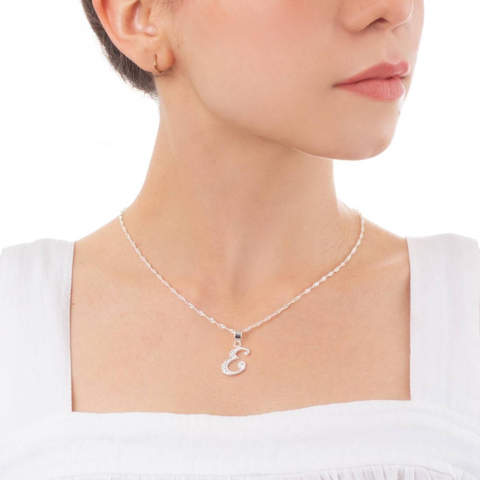 Dije Inicial / Letra E Zirconias Plata .925 + Cadena Regalo 