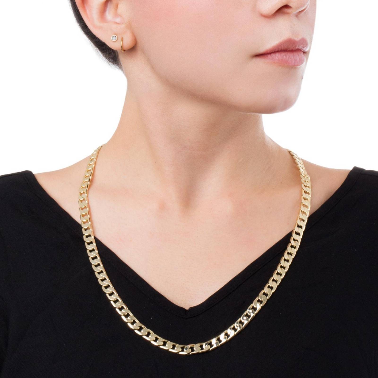 Cadena Collar Cubana Moda 7mm Unisex 50 cm Chapa de Oro 18k 