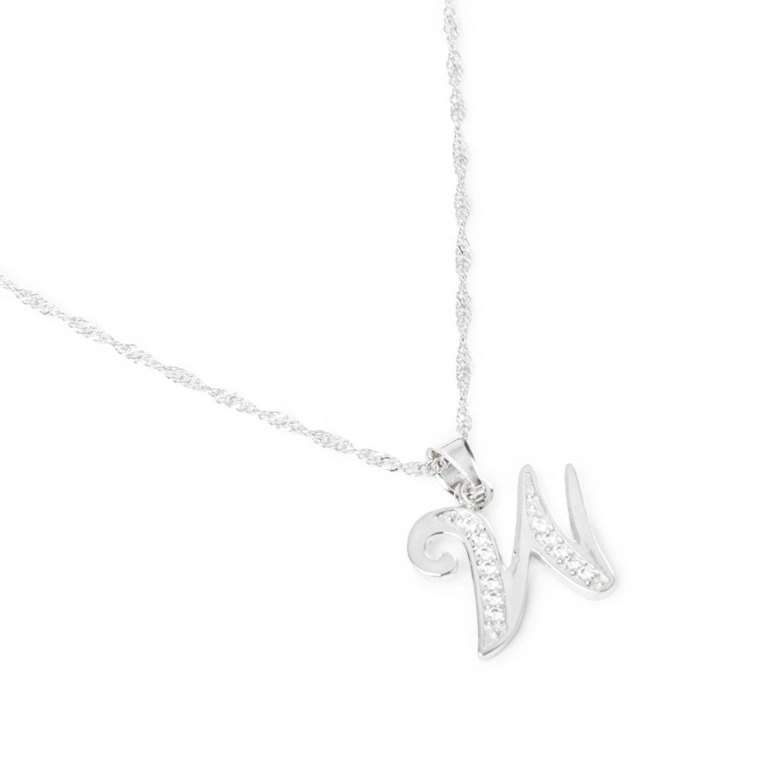 Dije Inicial / Letra W Zirconias Plata .925 + Cadena Regalo 