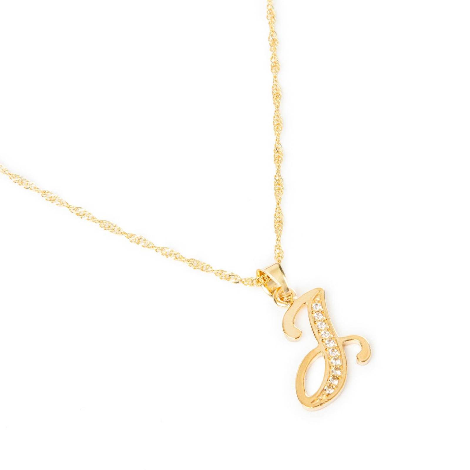 Dije Inicial / Letra J con Zirconias y Cadena Chapa Oro 18K 