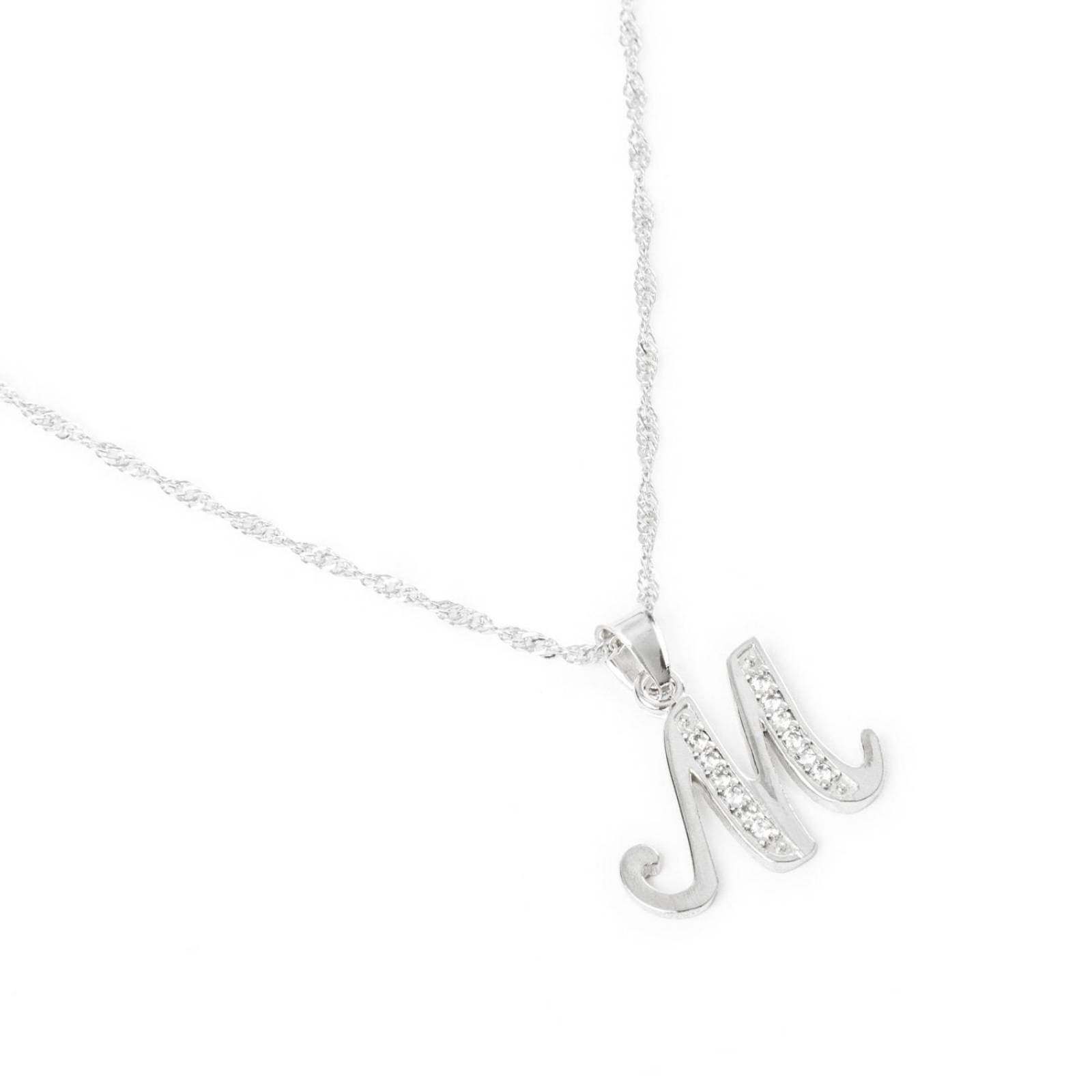 Dije Inicial / Letra M Zirconias Plata .925 + Cadena Regalo 